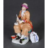 Sitzender Herr, eine Pfeife stopfend. Meissen 1750. Porzellan, bunt bemalt, ohne Marke. Modell von