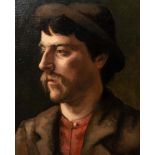 Maler des 19./20. Jhs. Porträt eines jungen Mannes mit Schnauzbart und Hut. Öl/Lw., 30 x 40 cm.