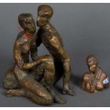 Deutscher Bildhauer des 20. Jhs. Figurenpaar und Büste. Bronze, H=8 / /17,8 cm