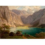 Maler des 19. Jhs. Gebirgssee mit Personenstaffage. Öl/Lw., 25,5 x 33,5 cm.