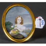 Wiener Miniaturist des 19. Jhs. Mädchenporträt. Puderfarben auf Elfenbein, hi./Gl./gerahmt, 11,3 x 9