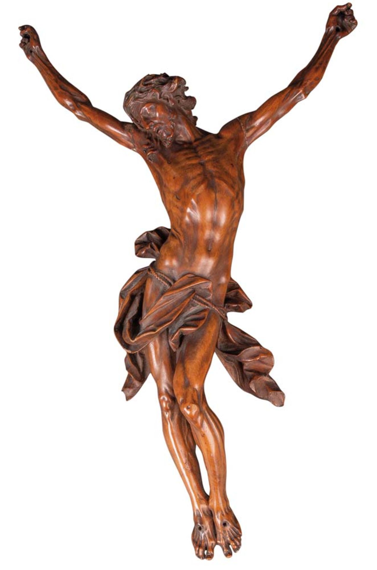Kruzifixus. Süddeutsch 17. Jh. Das Kruzifixus überzeugt durch seine ausgesprochen naturalistische
