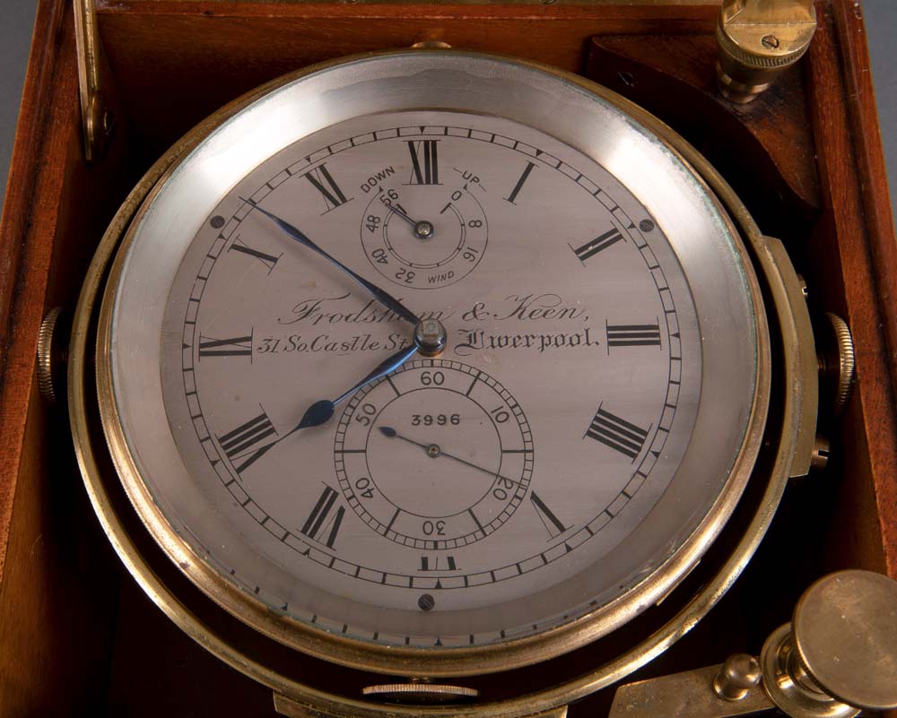 Schiffschronometer. Liverpool, Frodsham & Keen 19. Jh. In Mahagonikasten mit verglastem Deckel, H= - Image 2 of 2