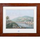 Graphiker des 19. Jhs. Ansicht von Heidelberg. Aquatinta, hi./Gl./gerahmt, 31 x 45 cm.