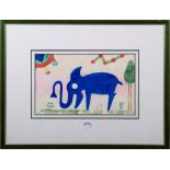Urs Huber (geb. 1946) attrib. Elefant in Landschaft. Aquarell/Papier, hi./Gl./gerahmt, 25 x 41 cm.