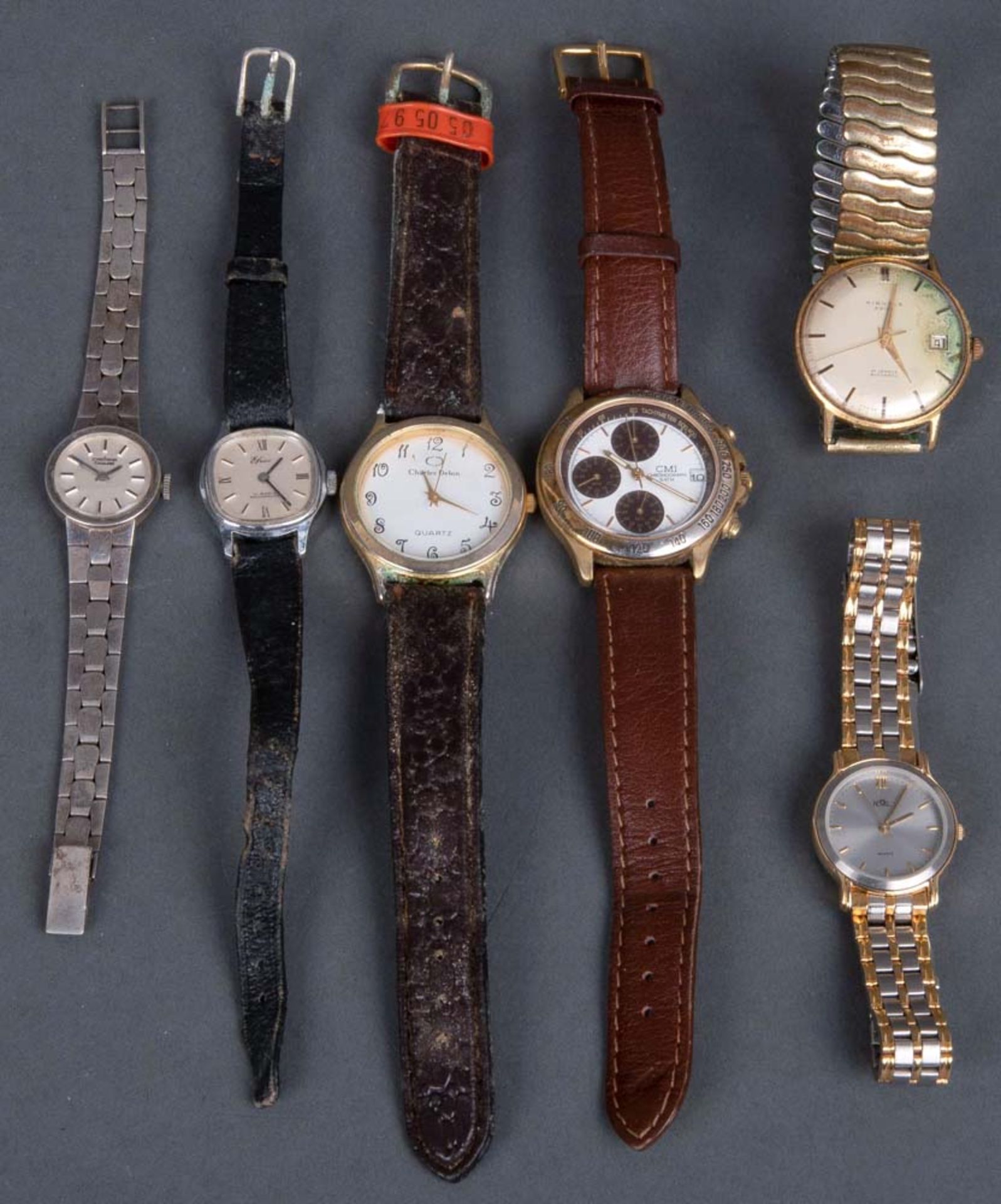 Sechs Armbanduhren, u.a. Marke „CMI“, „Royal“, „Palles“. (Funktion ungeprüft)