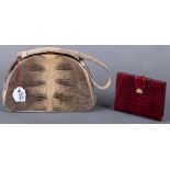 Handtasche und Geldbeutel aus Reptilleder, H=10,5 / 28 cm.