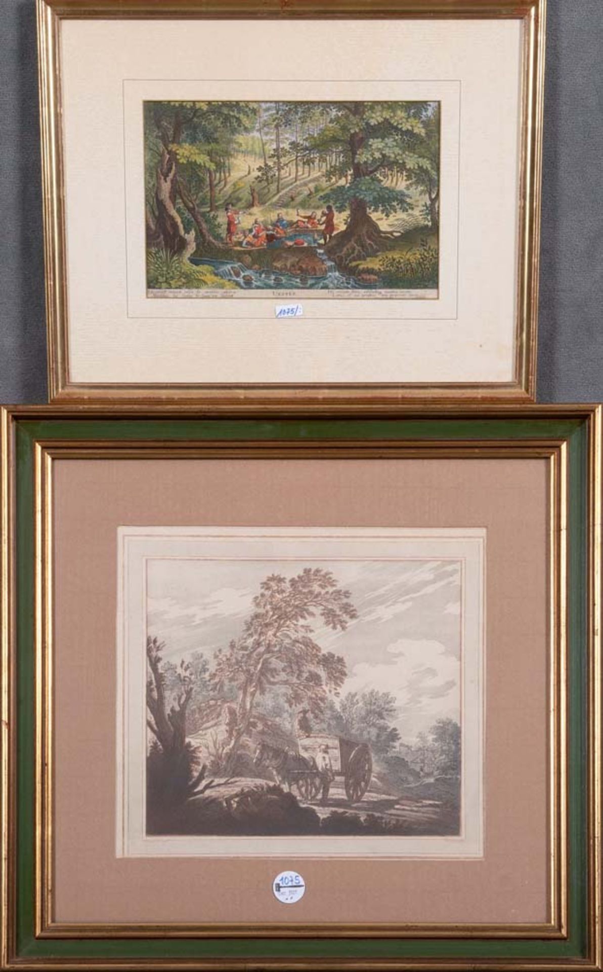 Joseph Farington (1747-1821), Landschaft mit Pferdekarren und Personenstaffage, Aquatinta, li./u. in