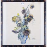 Carl Reiser (1877-1950). Sonnenblumen in Vase. Aquarell/Papier, re./u./sign., hi./Gl./gerahmt, 41