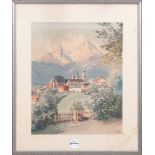 Josef Koch (1886-1966). „Berchtesgaden mit Watzmann“. Aquarell/Papier, re./u./sign., verso bez.,