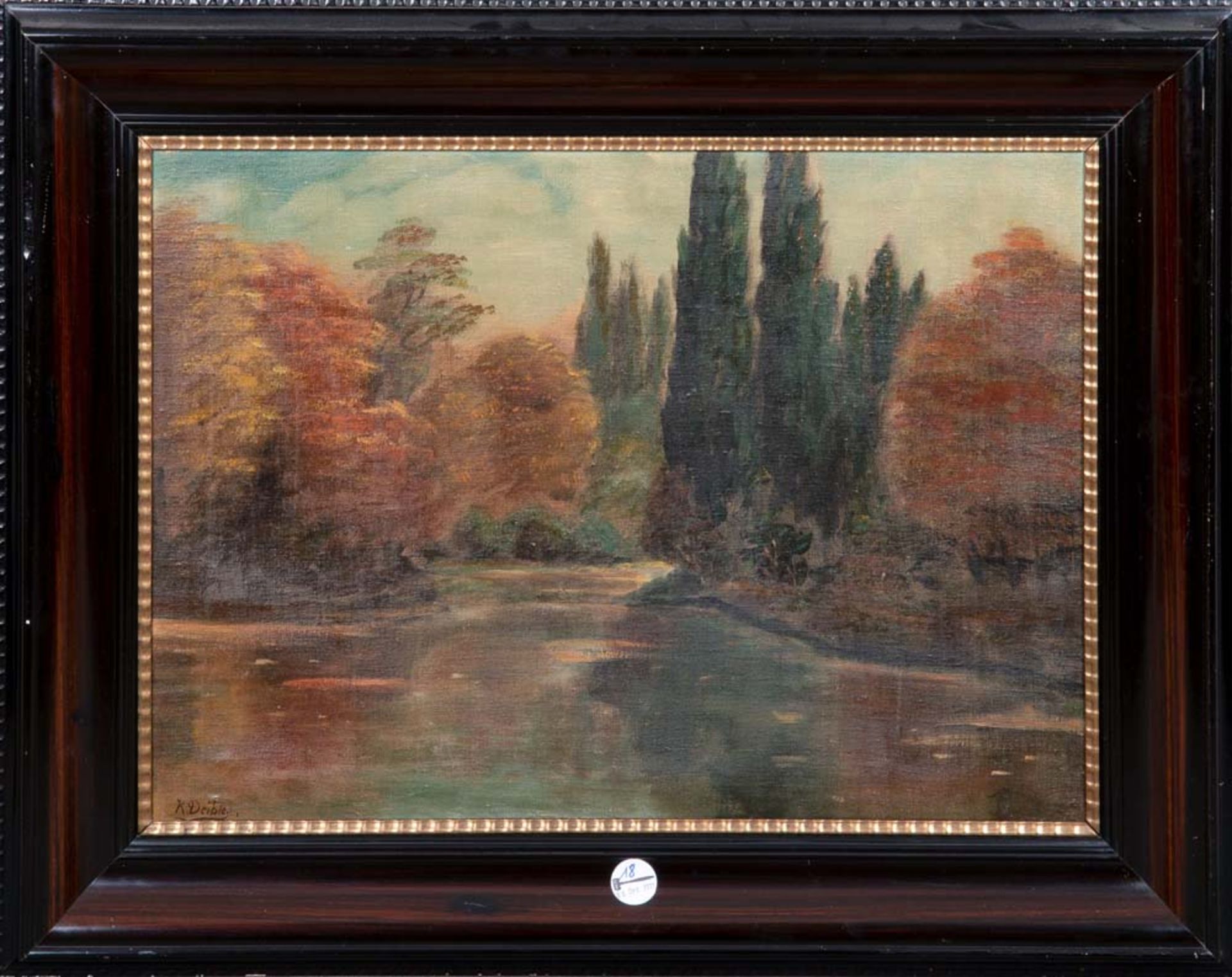 K. Deibler (Maler des 19./20. Jhs.). Herbstliche Uferlandschaft. Öl/Lw., li./u./sign., gerahmt, 47 x