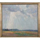 Wilhelm Volz (1877-1926). Panoramalandschaft mit Gebäuden. Öl/Lw., gerahmt, 60 x 67 cm.