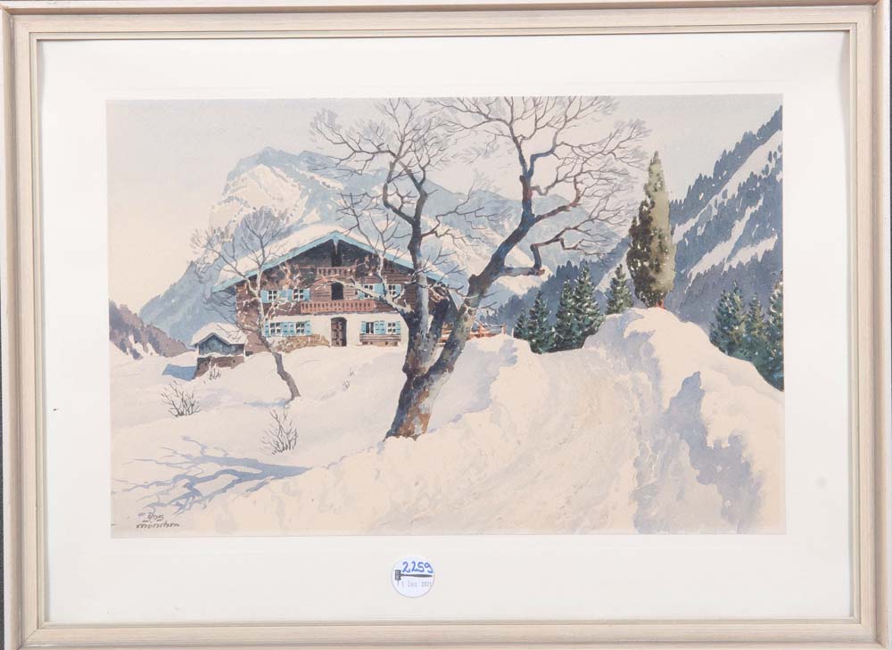 Josef Süssmeier (1897-1971). Winterlandschaft. Aquarell/Papier, li./u./sign./bez. „München“, hi./