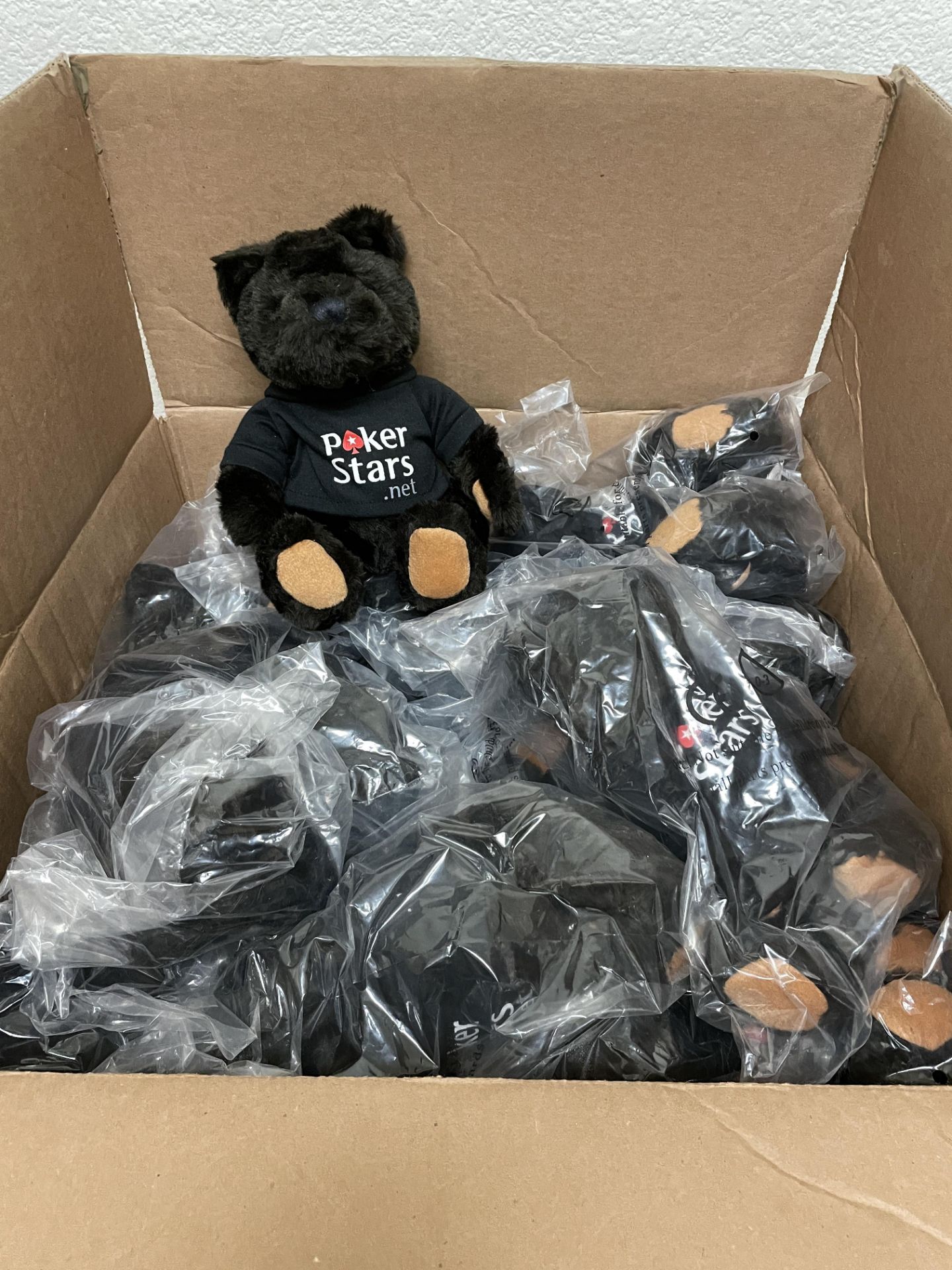 56 Black Teddy Bear Stuffed Animals in Removable Branded T-Shirt, Approximately 9" Tall