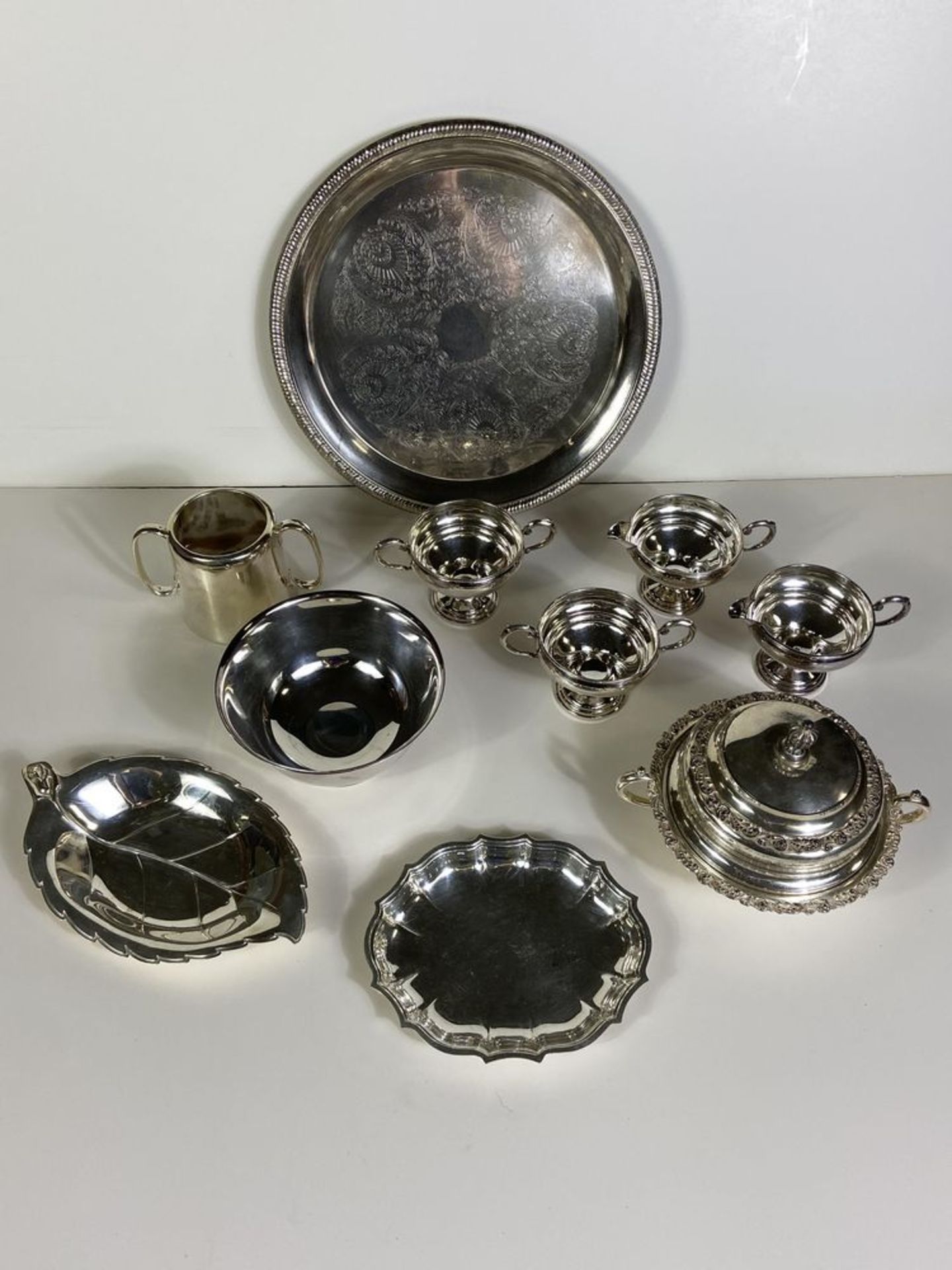 10 Silver Trays and Serveware, Chippendale Silver Company, Meriden Company, Crown Sterling Weighted,