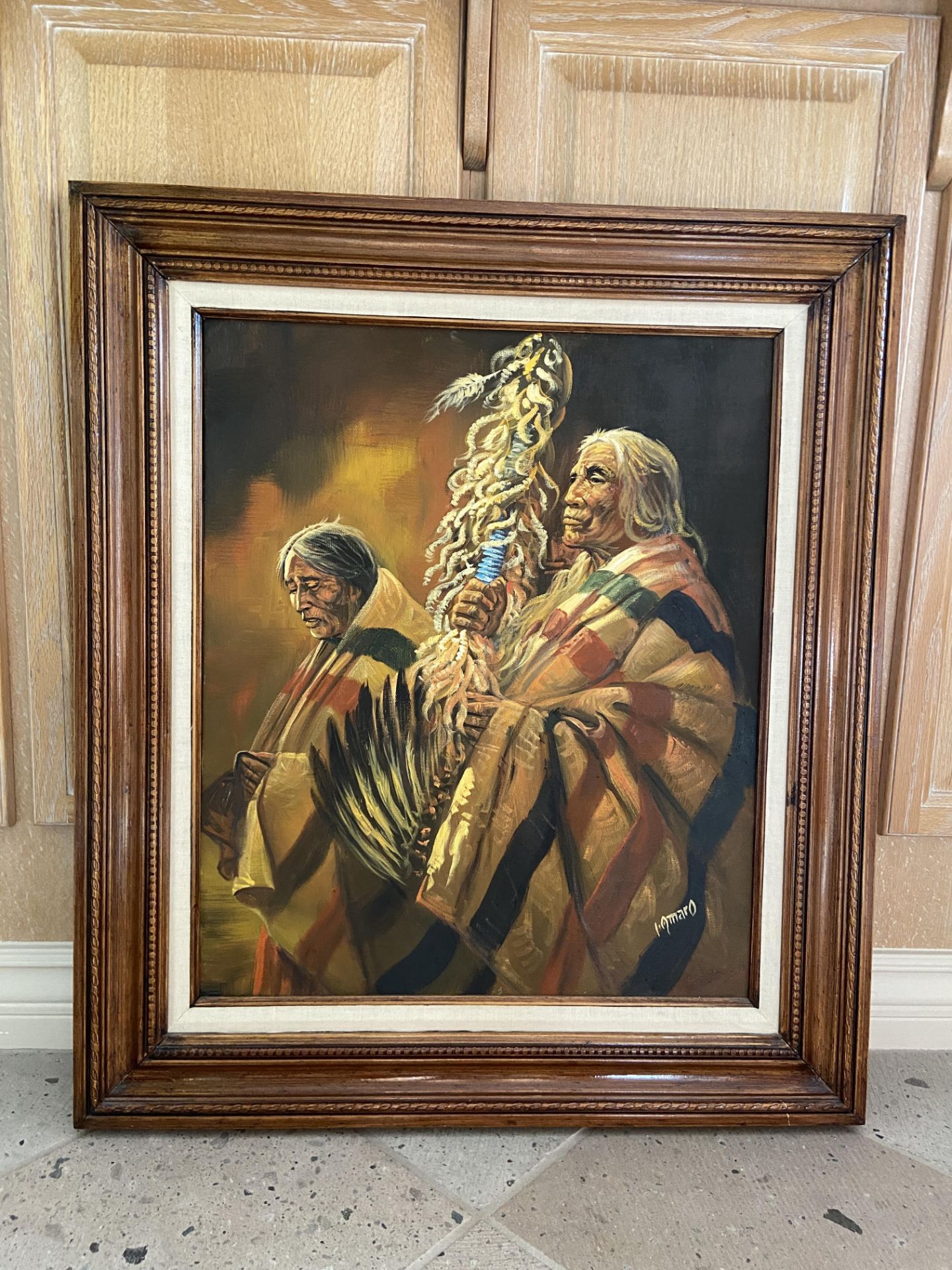 I AMARO Native American Art Painting Framed 32x28" LT1