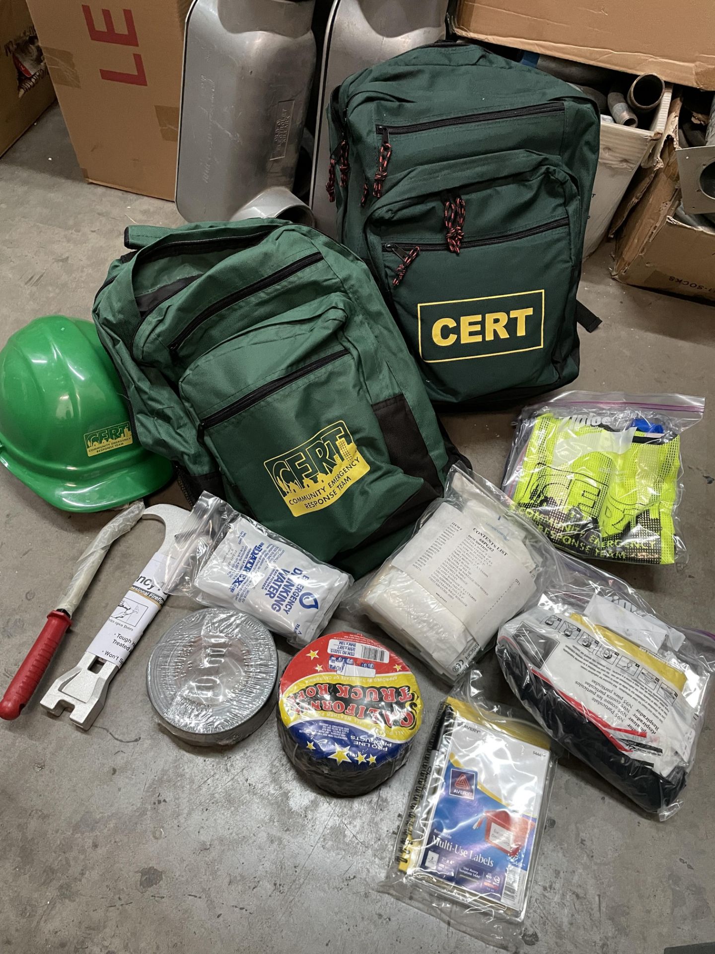 2x CERT Community Emergency Response Team Backpacks with emergency essentials and hard hats - Image 2 of 8
