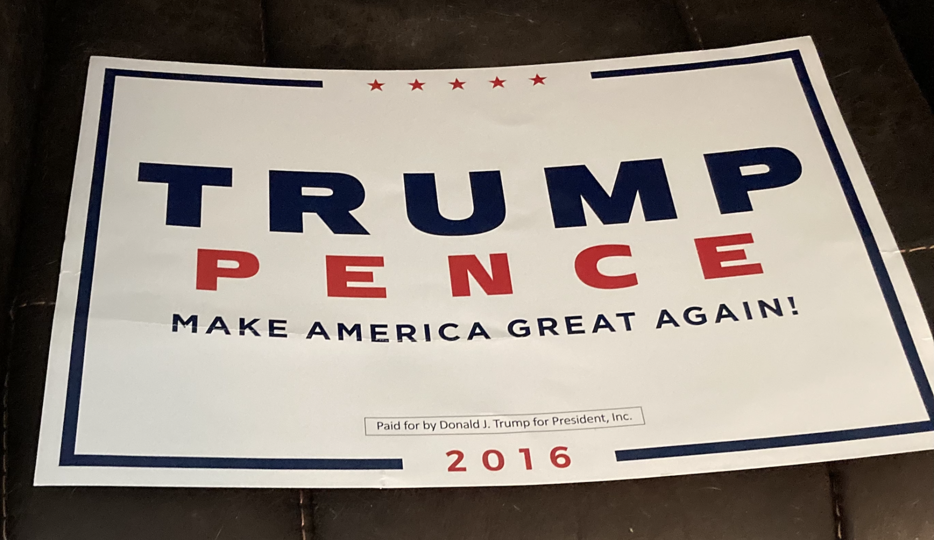 Trump Pence 2016 Campaign Rally Sign - White