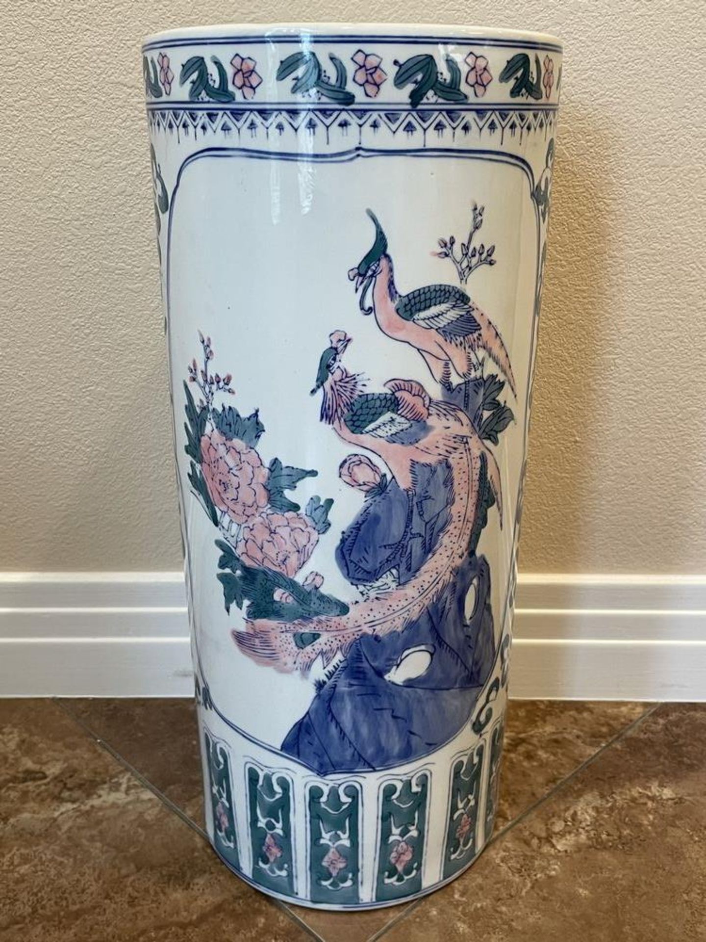 Large East Asian Porceline Planter/Vase/Pot with bird design - 21" x 9"