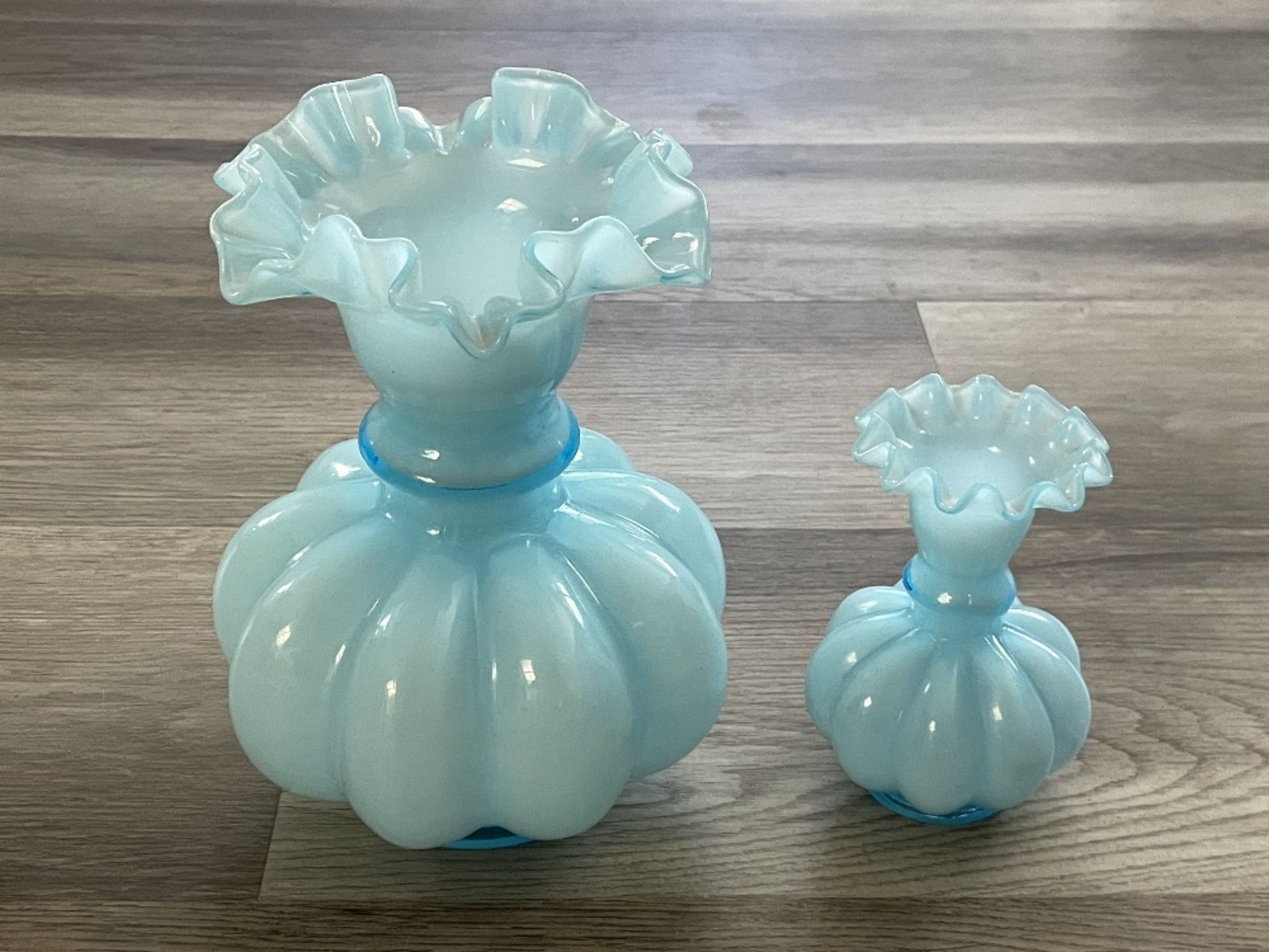 2 Depression Era Blue Vases, Tallest is 12" Tall - Image 2 of 6