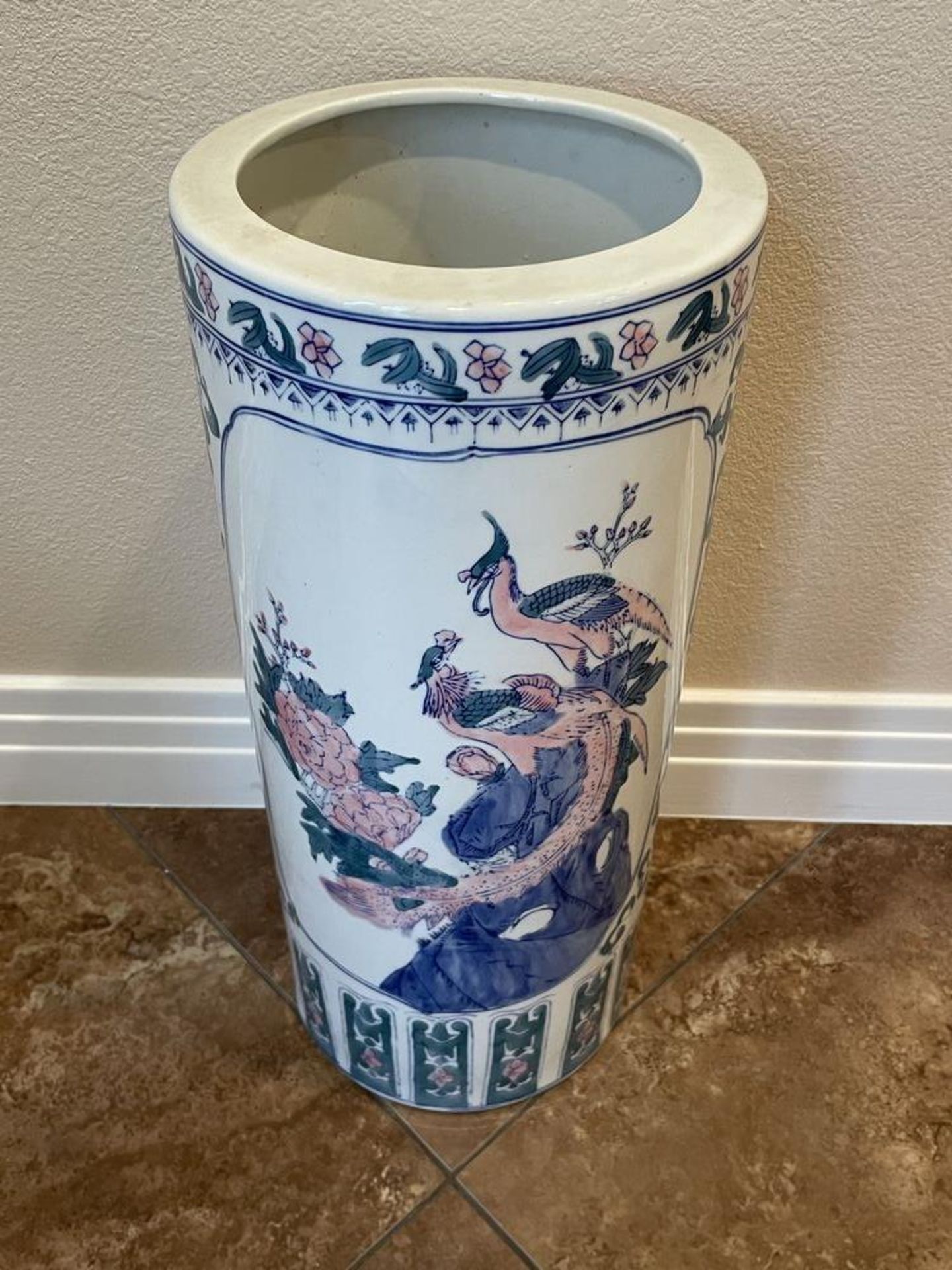 Large East Asian Porceline Planter/Vase/Pot with bird design - 21" x 9" - Image 2 of 5