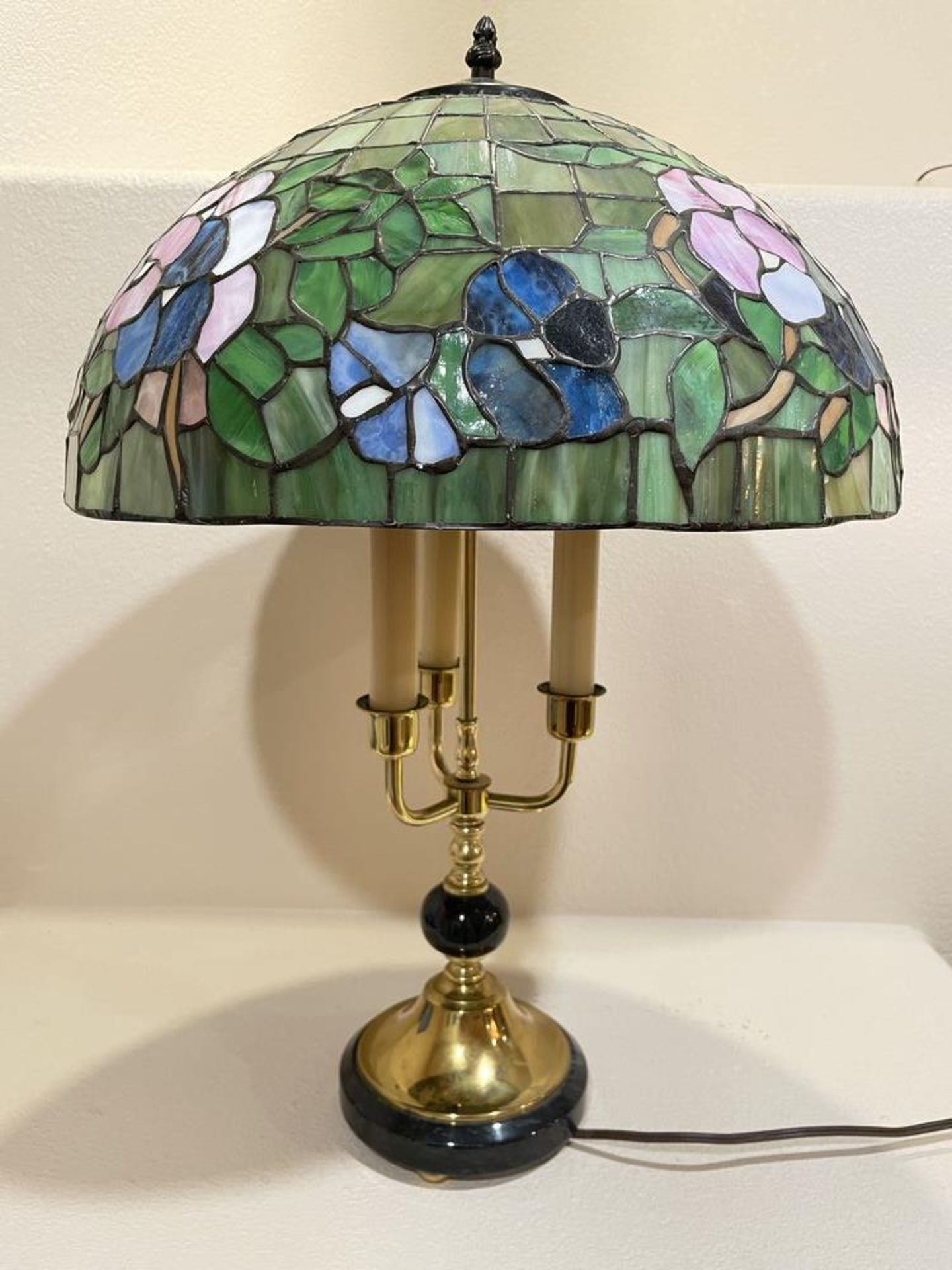 Tall Antique Gold and Marble lamp with Tiffany Style Lamp Shade - 24 x 18" - Image 6 of 7