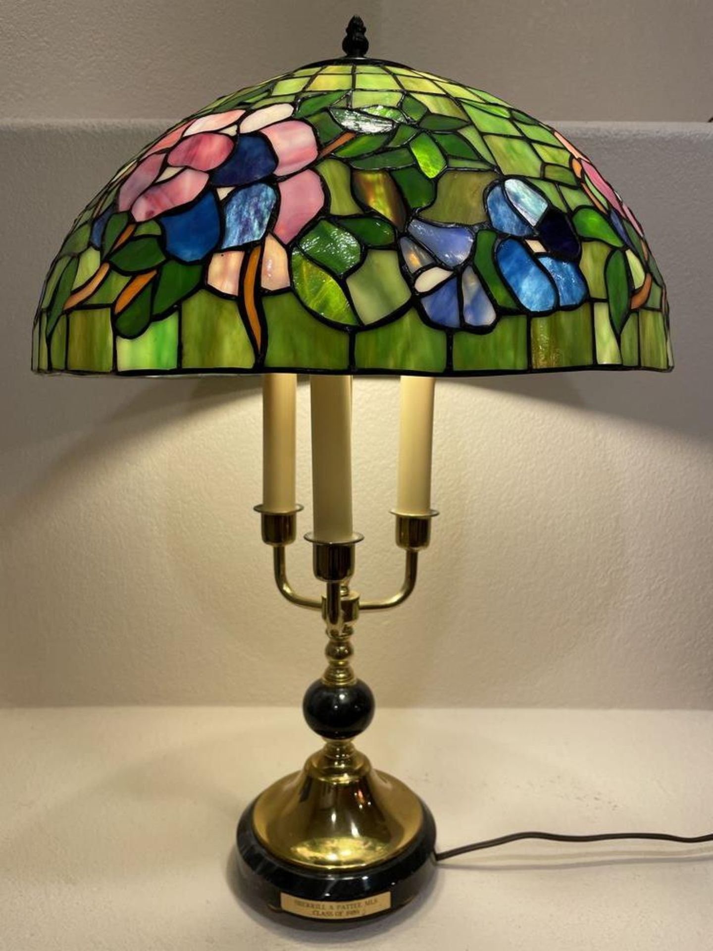 Tall Antique Gold and Marble lamp with Tiffany Style Lamp Shade - 24 x 18"