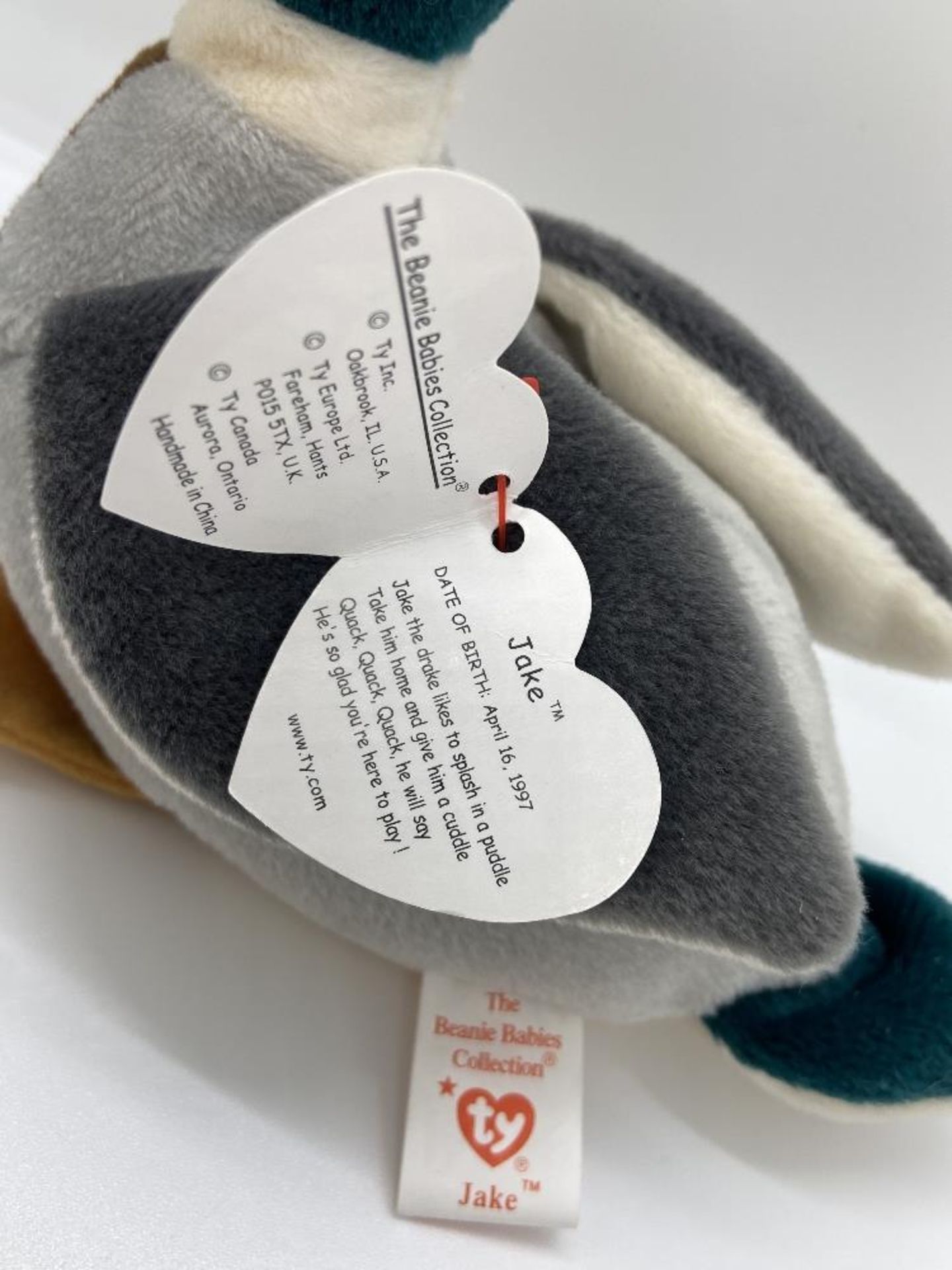 Ty Beanie Babies Jake Mallard Duck, 1998, PE Pellets, In Case w/ Tags WITH TAG ERRORS - Image 5 of 8