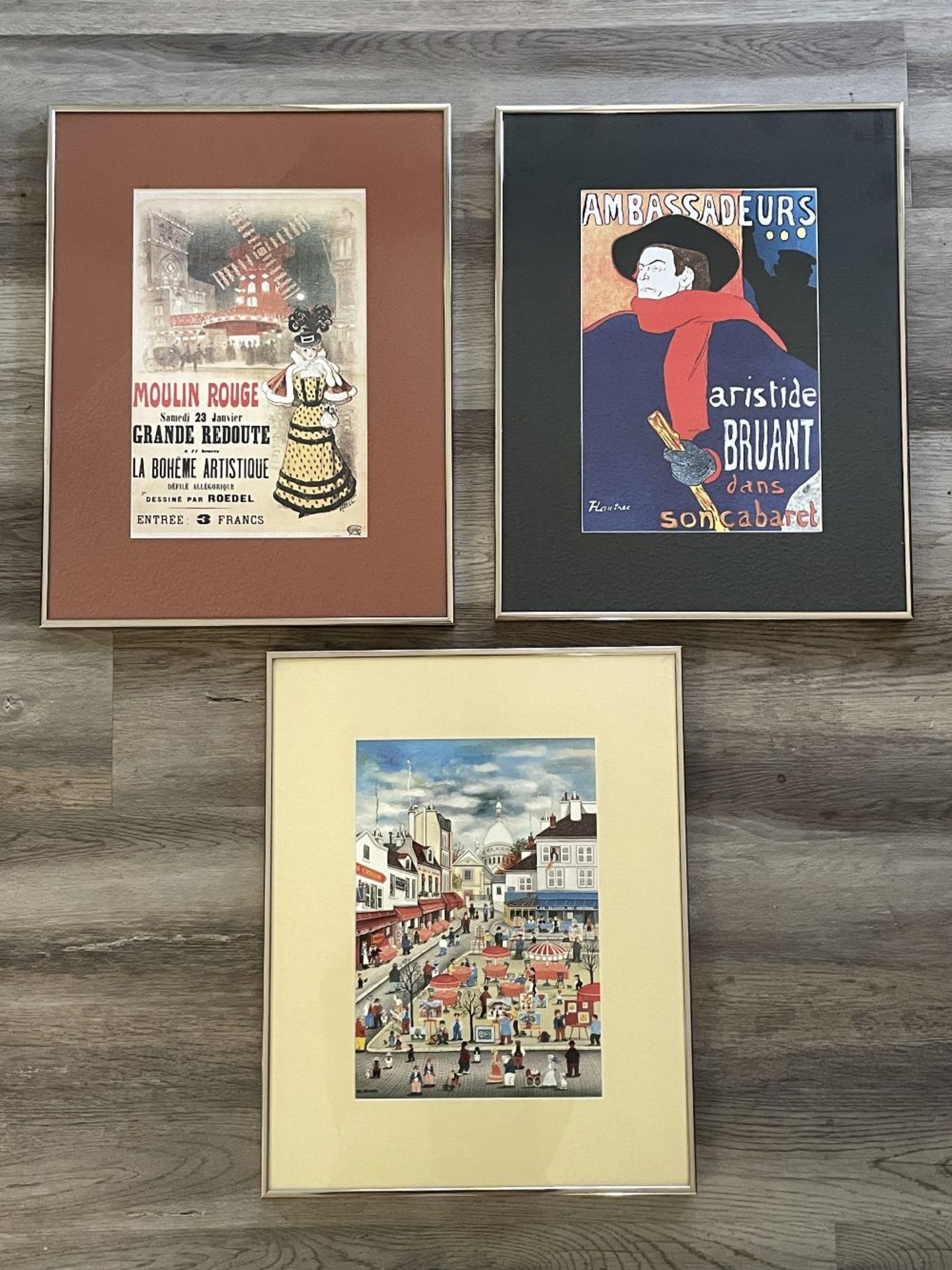 3 French Europe Themed Prints in Frame, Medium Size