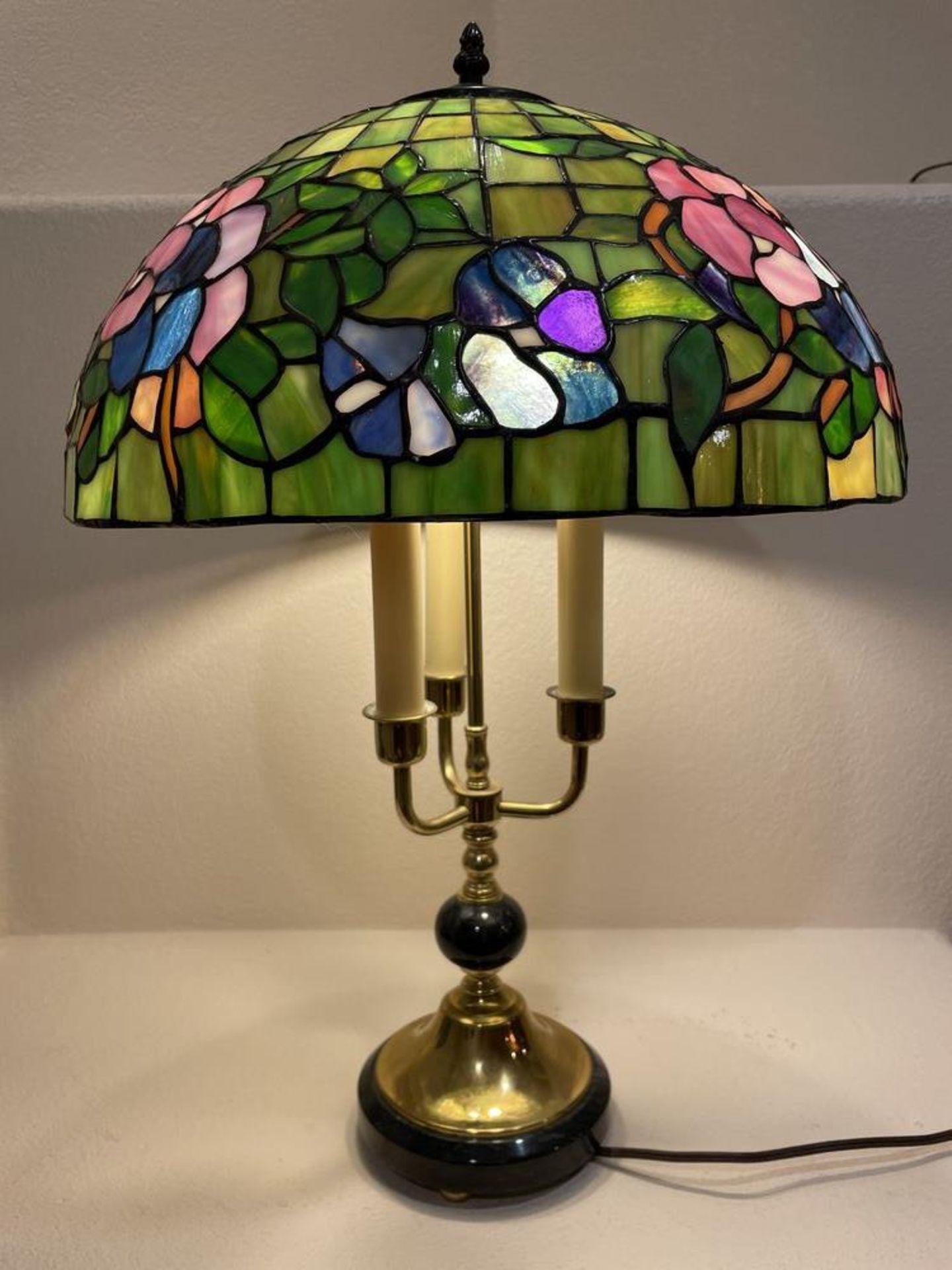 Tall Antique Gold and Marble lamp with Tiffany Style Lamp Shade - 24 x 18" - Image 7 of 7