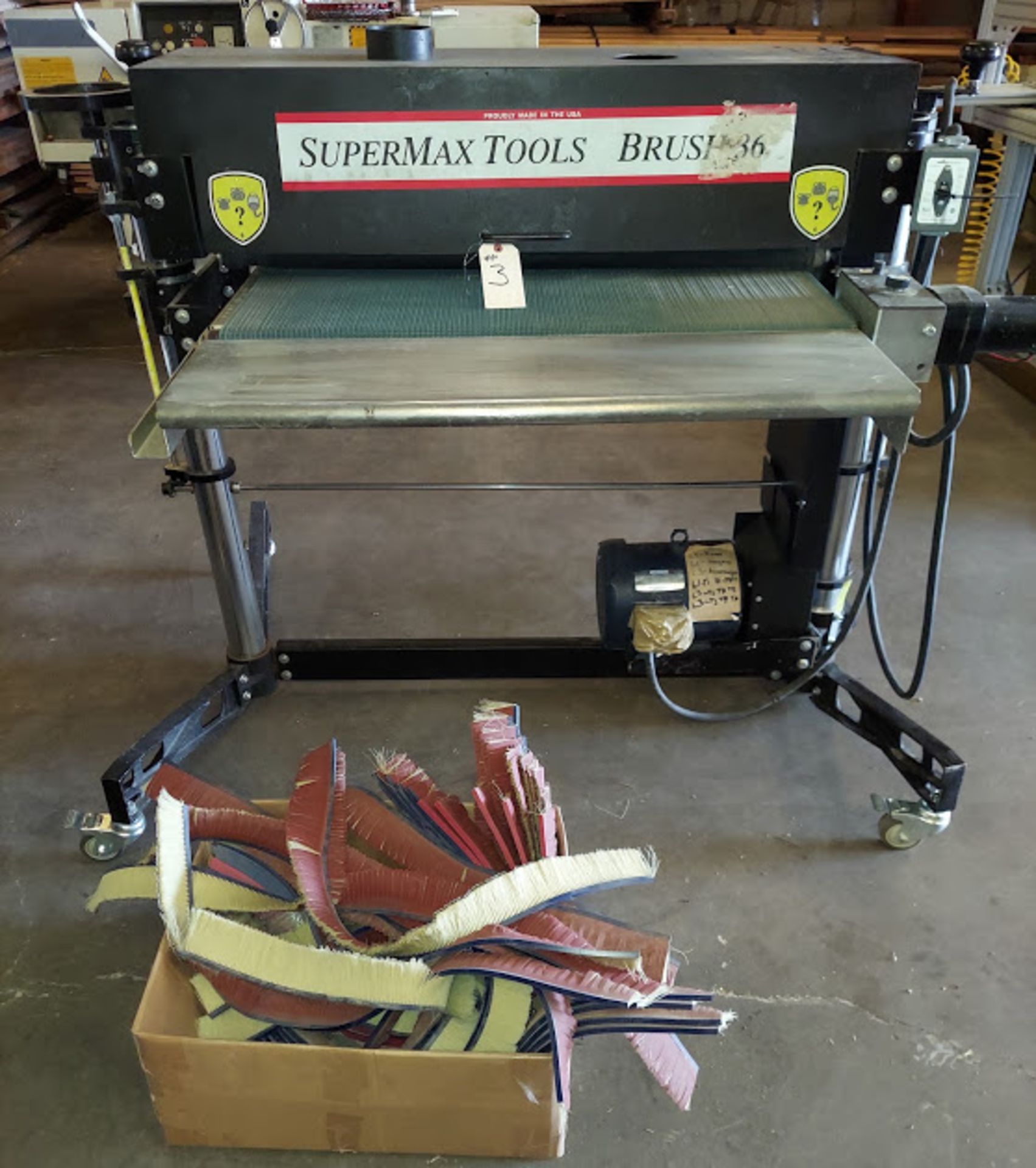 Super Max Brush 36" Sander, Model #SB 36 (3ph), 5 Hp 3 ph 230-460 Volt, Extra Sandpaper & on wheels