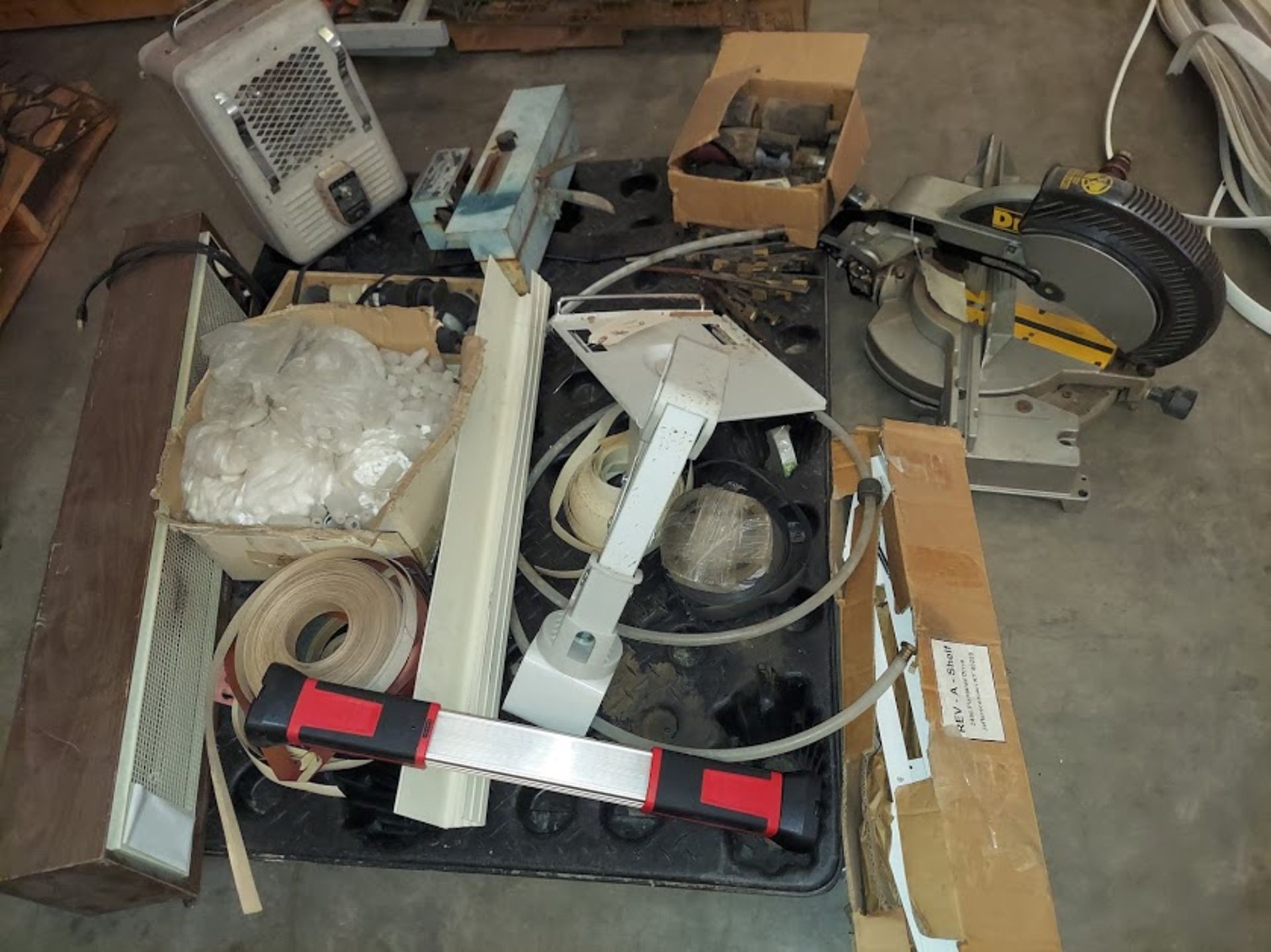 Pallet of Misc Electric Plugs, Dewalt Miter Saw Parts, 2 Space Heaters, Rev A Shelf Mixer Shelf, - Image 2 of 2