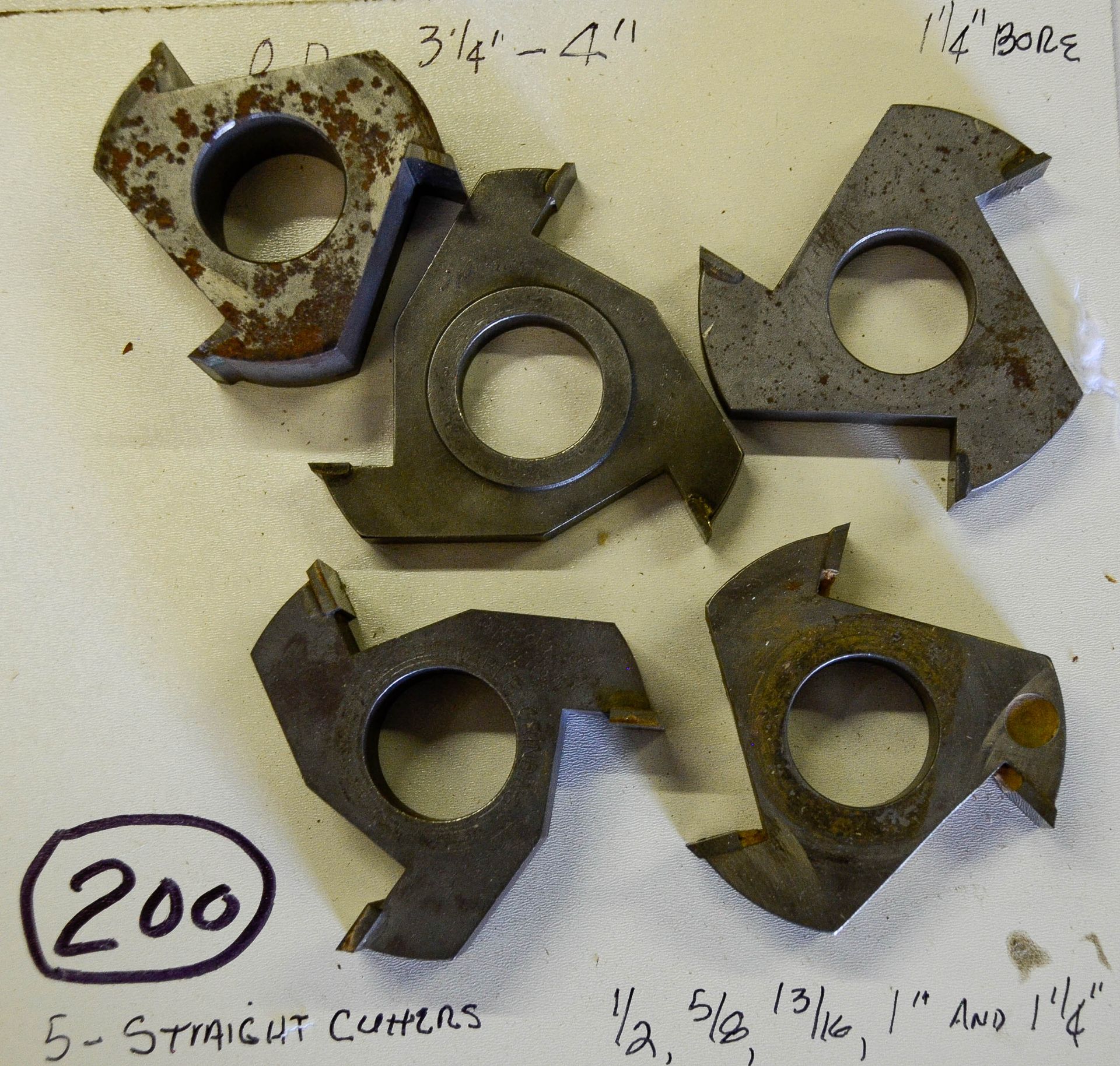 Shaper Cutters, (5) Straight Cutters: (1) 1/2", (1) 5/8", (1) 13/16", and 1) 1-1/4" Wide x 3-1/