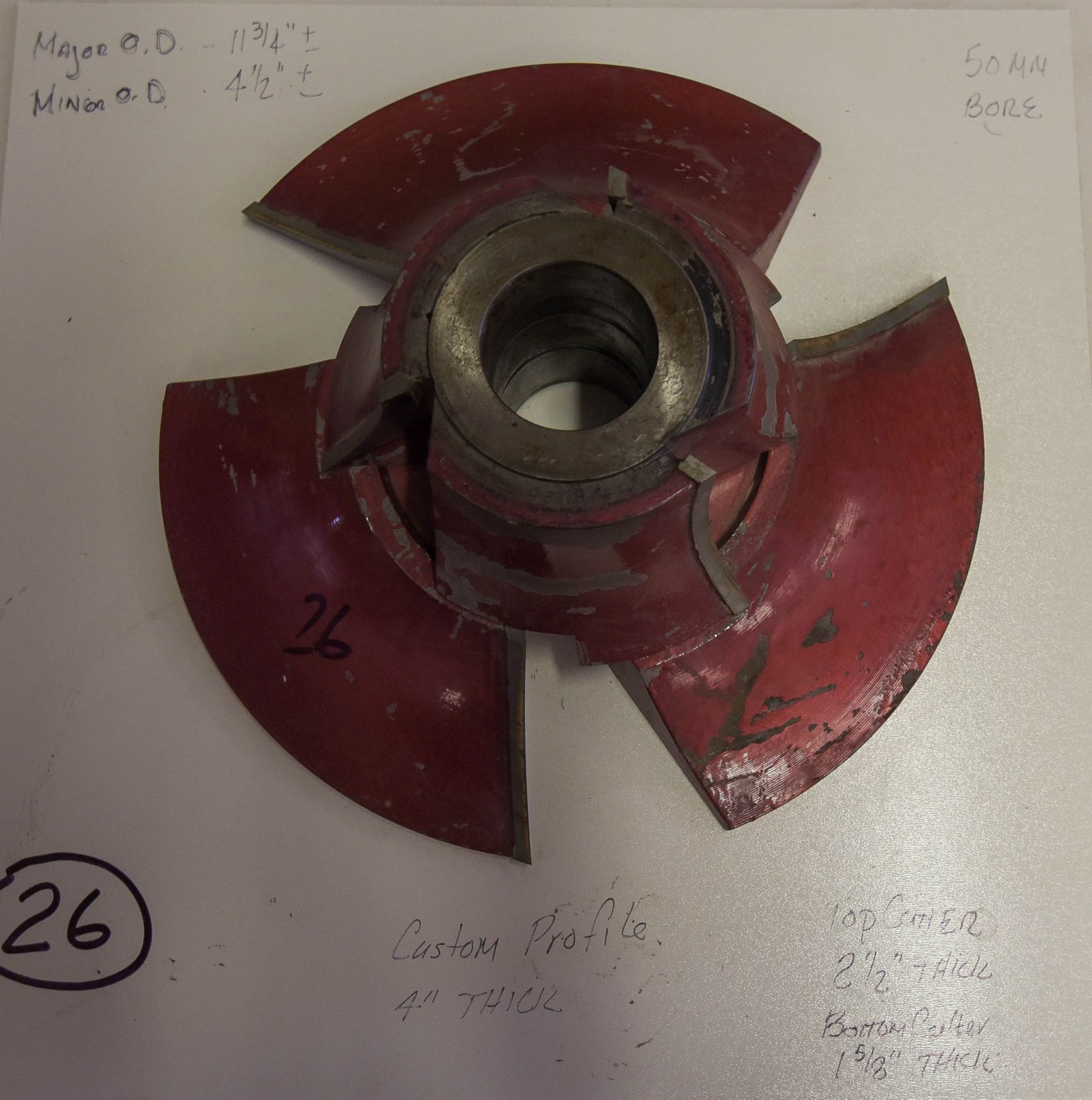 Shaper Cutters, Custom Profile, Major Outside Diameter 11-3/4", Minor Outside Diameter 4-1/2", Top