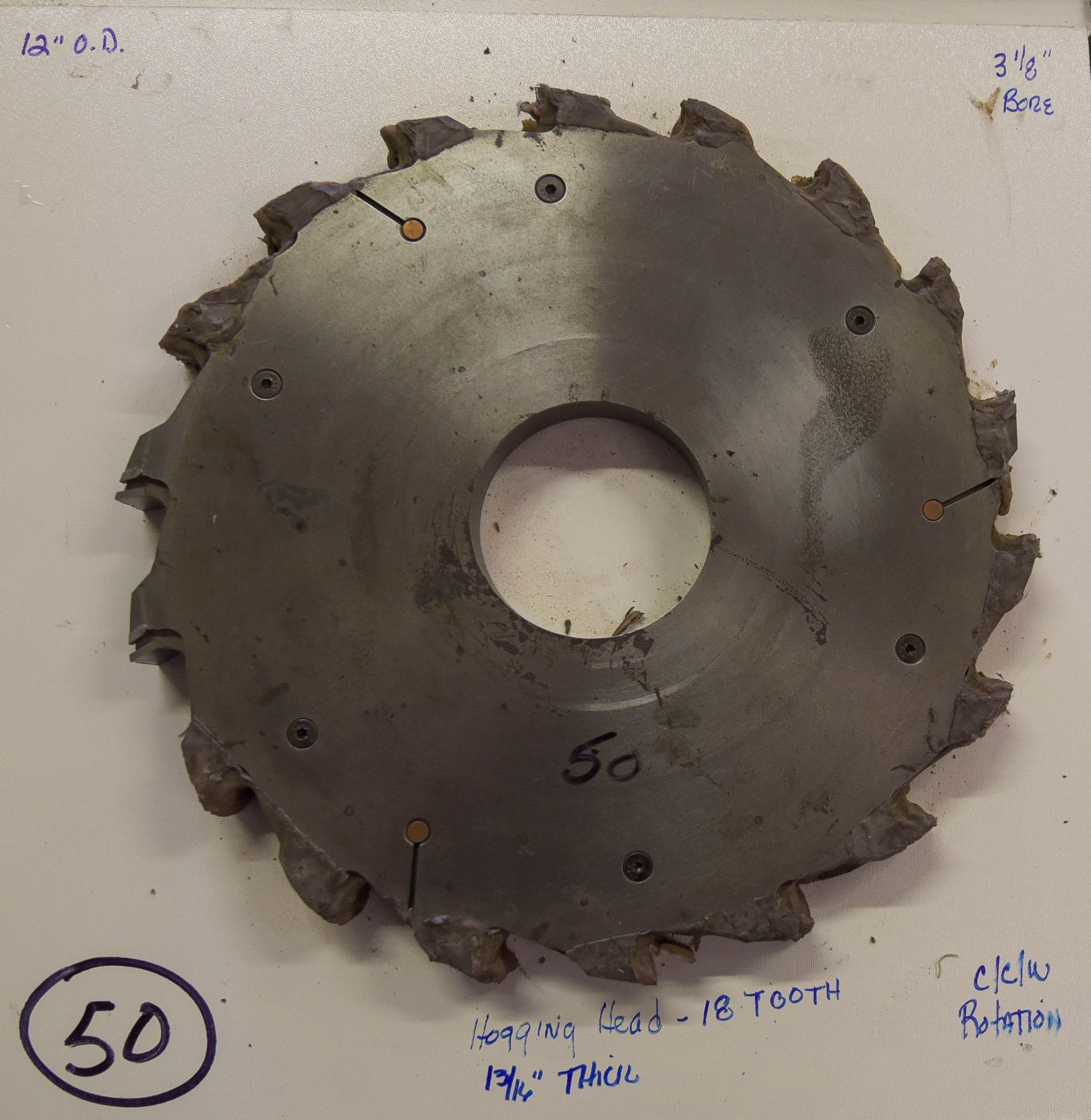 Hogging Head, 18 Tooth, 13/16" Thick, 12 Outside Diameter, 3-1/8" Bore, Good Condition, /DSC3113-