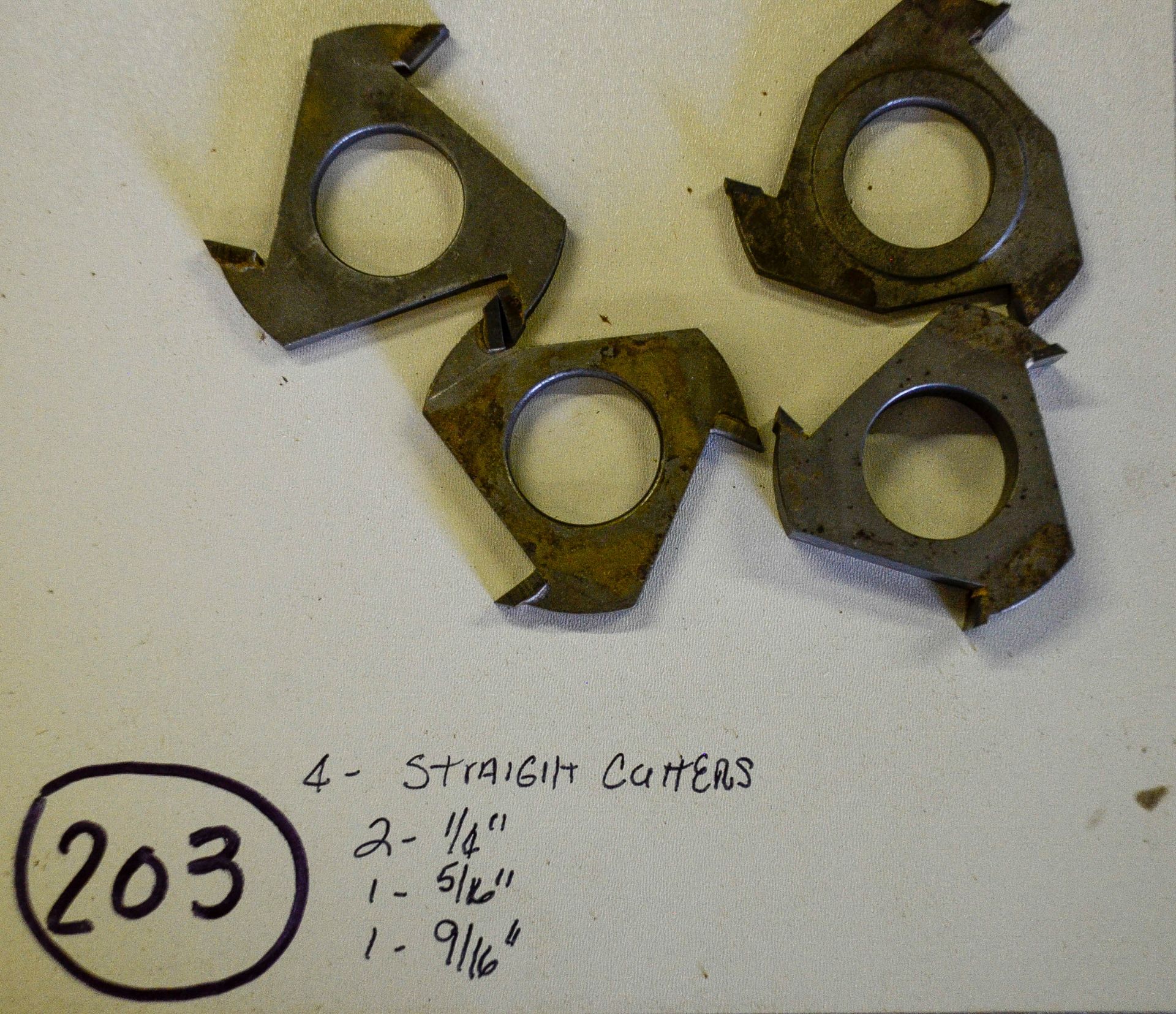 Shaper Cutter, (4) Straight Cutters: (2) 1/4", (1) 5/16", (1) 9/16" x 3-1/4" Outside Diameter,