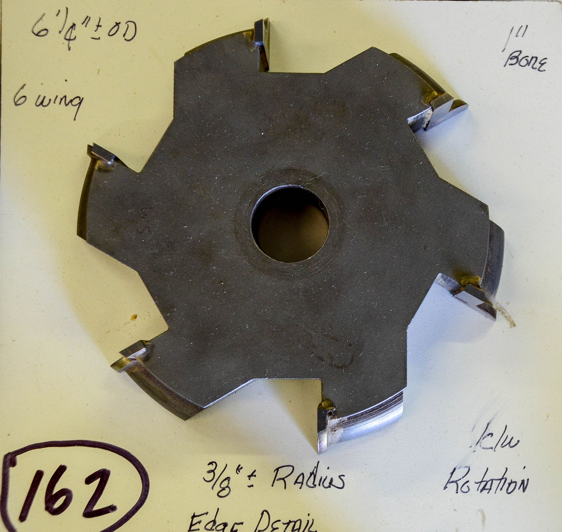 Shaper Cutter, Custom Edge Detail, 3/8"+- at Radius, 6-1/4" Outside Diameter, 6 Wing, C/W Rotat