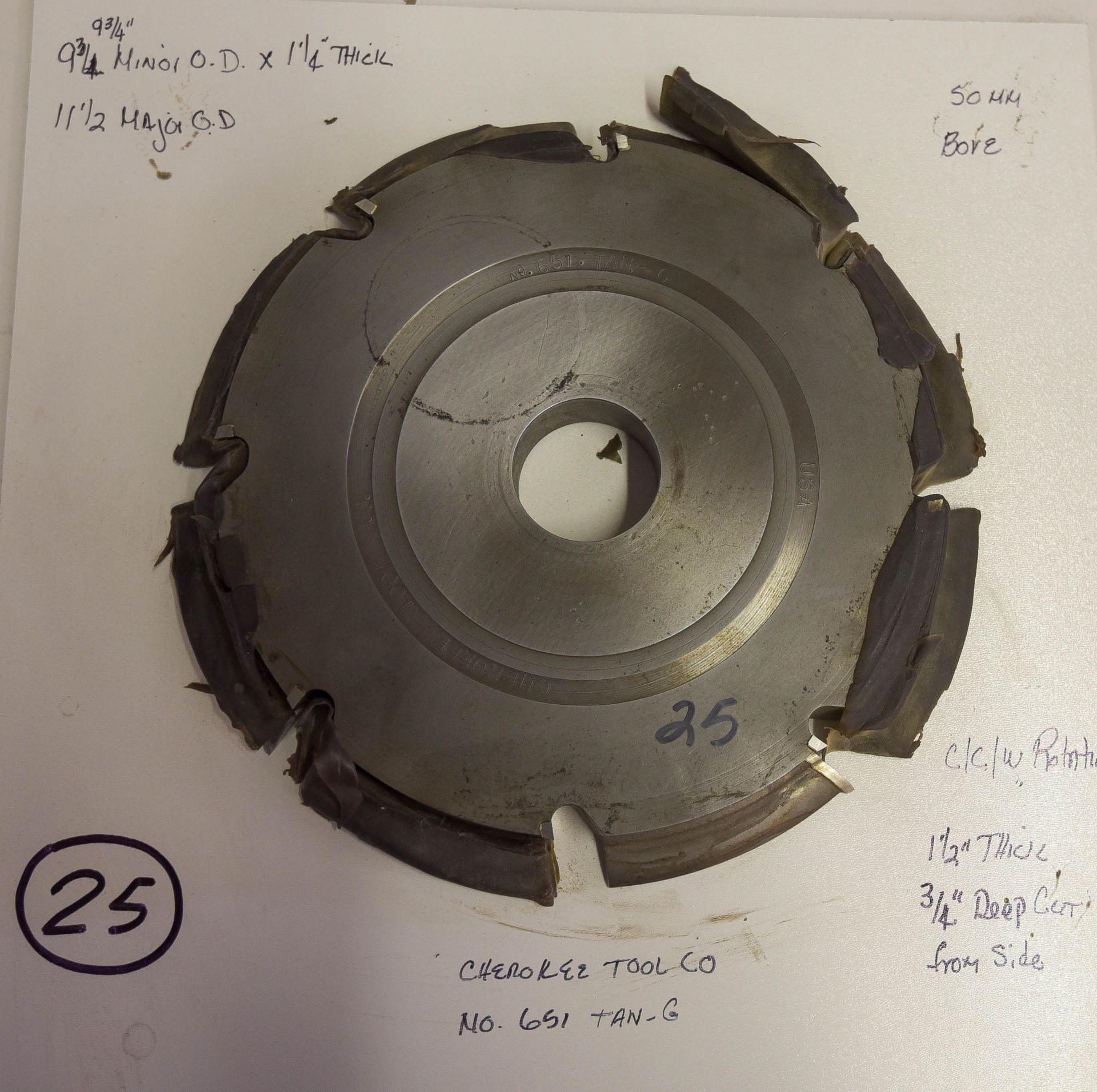 Shaper Cutters, Cherokee Tool Co, No. 651 . 1 T, 11-1/2" Major Diameter - 9-3/4" Minor Diameter,