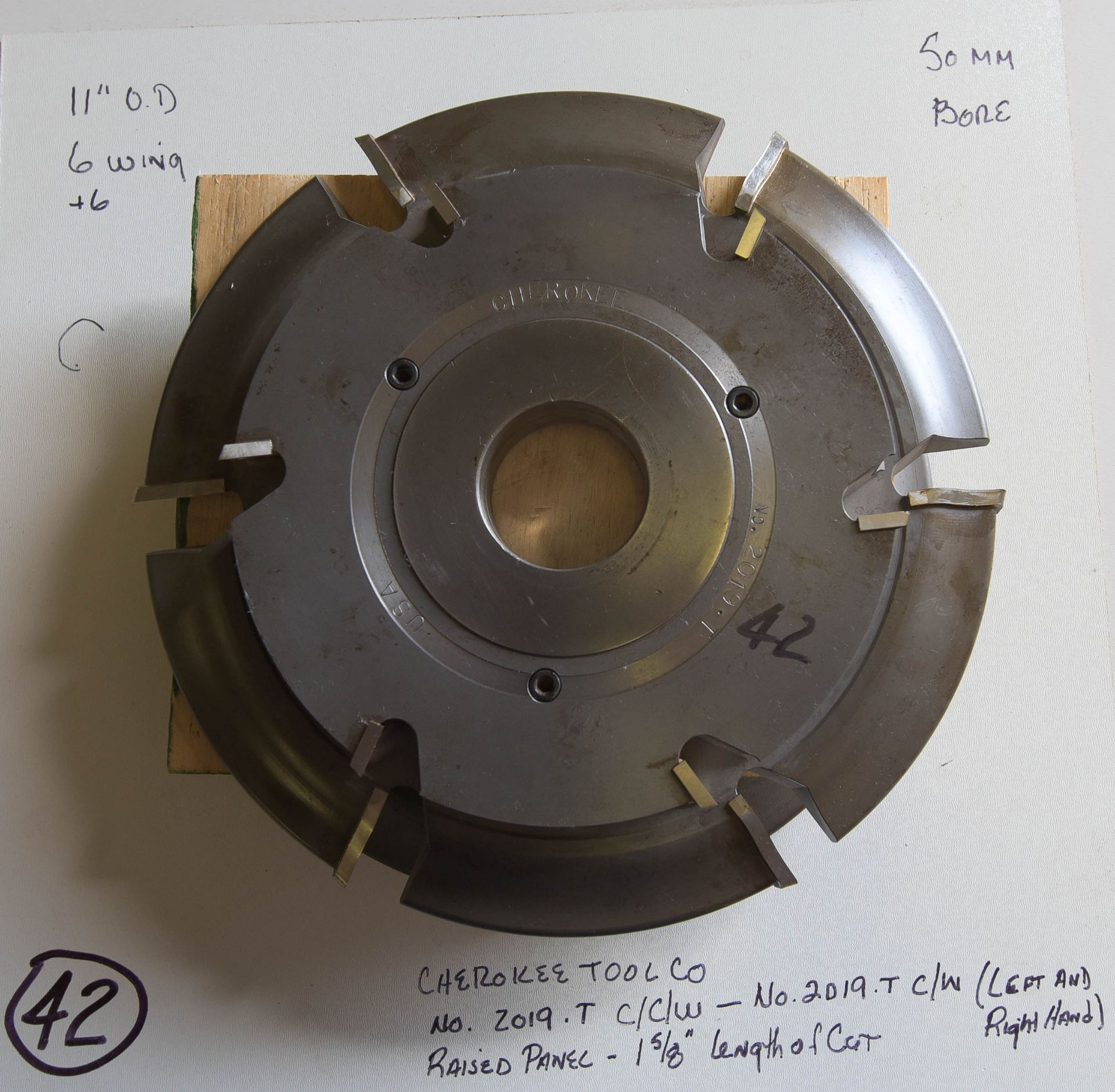 Shaper Cutters, Cherokee Tool Co, (2) No. 2019 . T Raised Panel Cutters ( 1 C/W and 1 C/C/W Rotatio