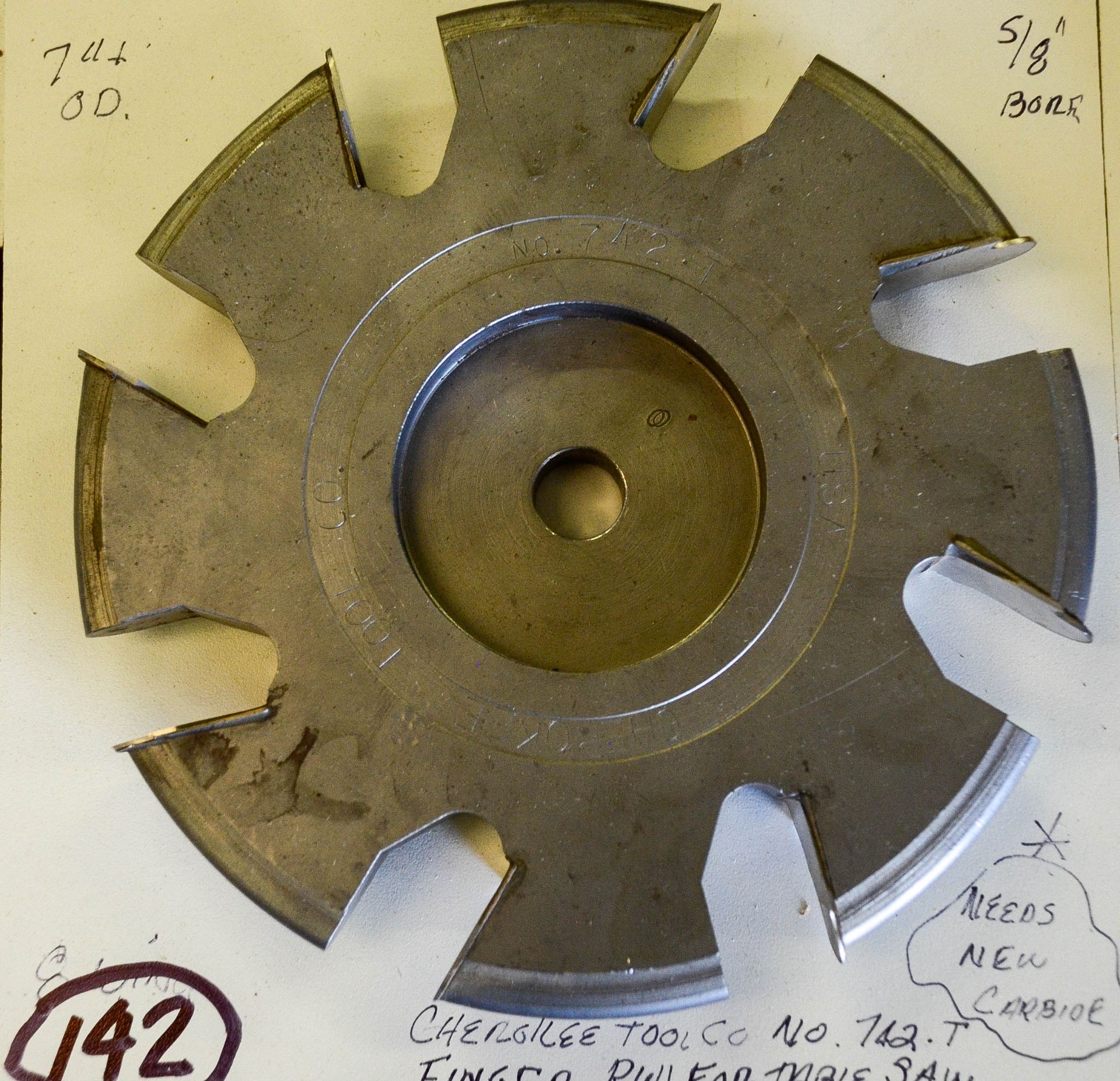 Shaper Cutter, Cherokee Tool Co. No. 742-T, Finger Pull for Table Saw, Needs New Carbide, 7" Ou