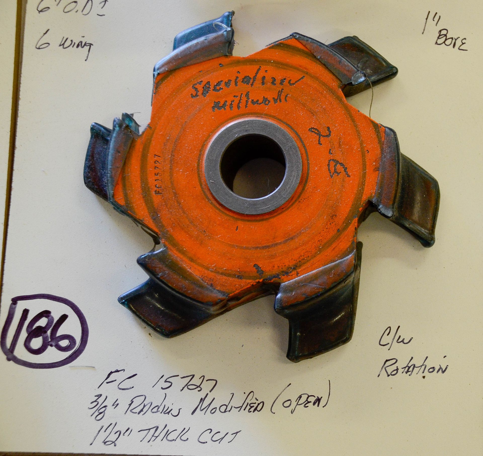 Shaper Cutter, Vally Saw FC 15727 3/8" Radius Modified Open, 1-1/2" Thick Cut, 6" Outside Diame