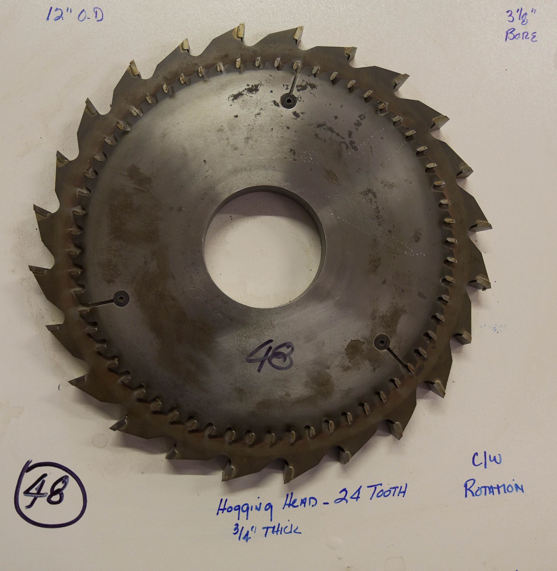 Hogging Head, 24 Tooth, 3/4" Thick, 12 Outside Diameter, 3-1/8" Bore, Good Condition, /DSC3111-12