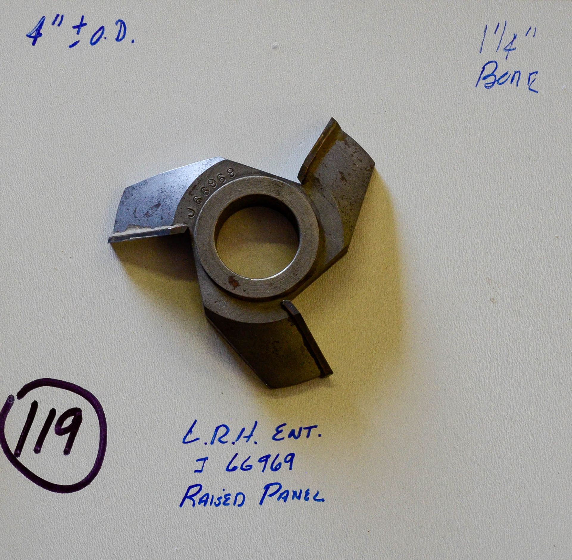 Shaper Cutter, L.H.R. ENT., J 6696, Raised Panel Cutter, 4" Outside Diameter, 1-1/4" Bore, See