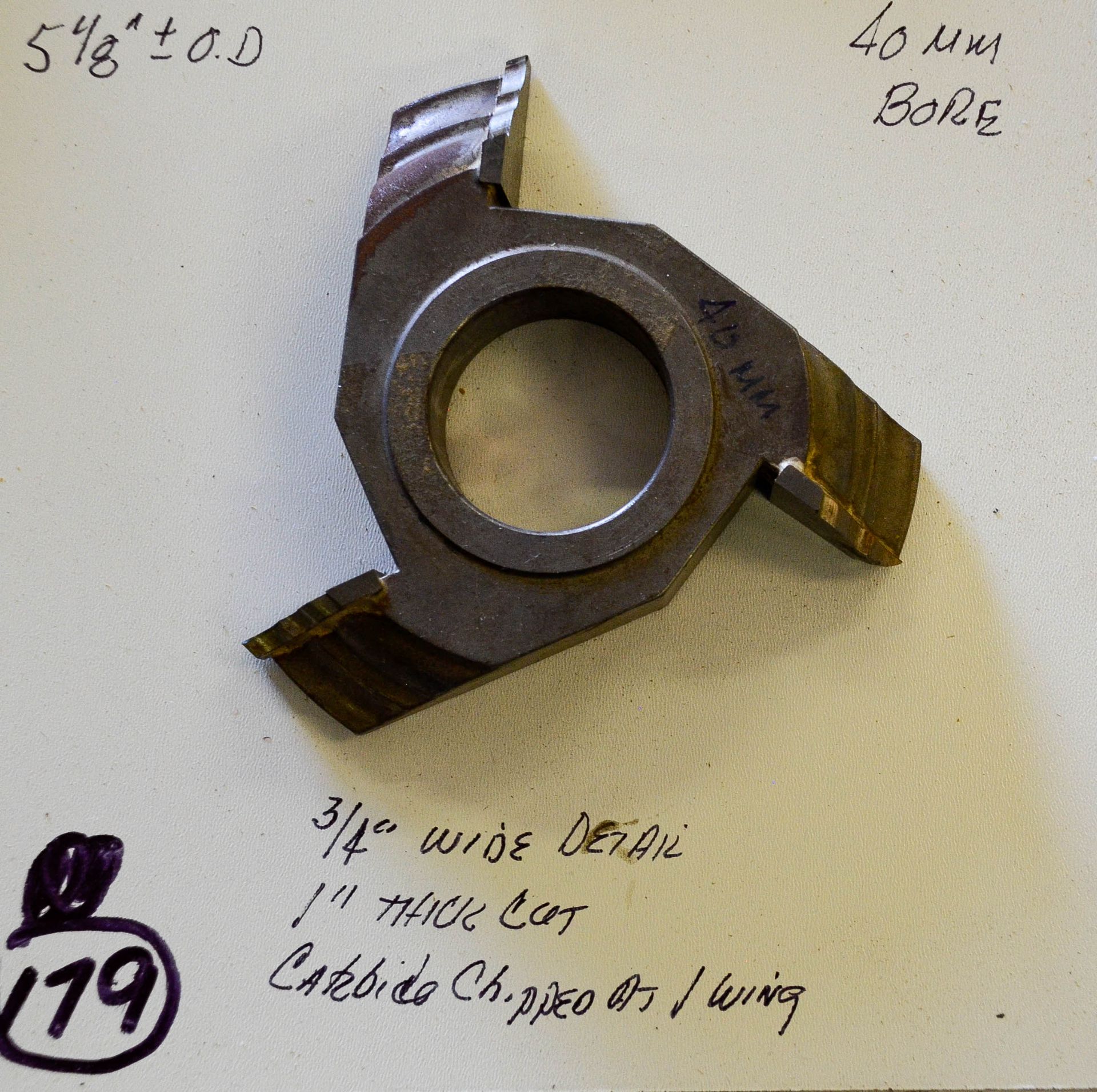 Shaper Cutter, Carbide Chipped at 1 Wing by Handling, Edge Detail, 1" Thick Cut, 3/4" Wide, 5-1/