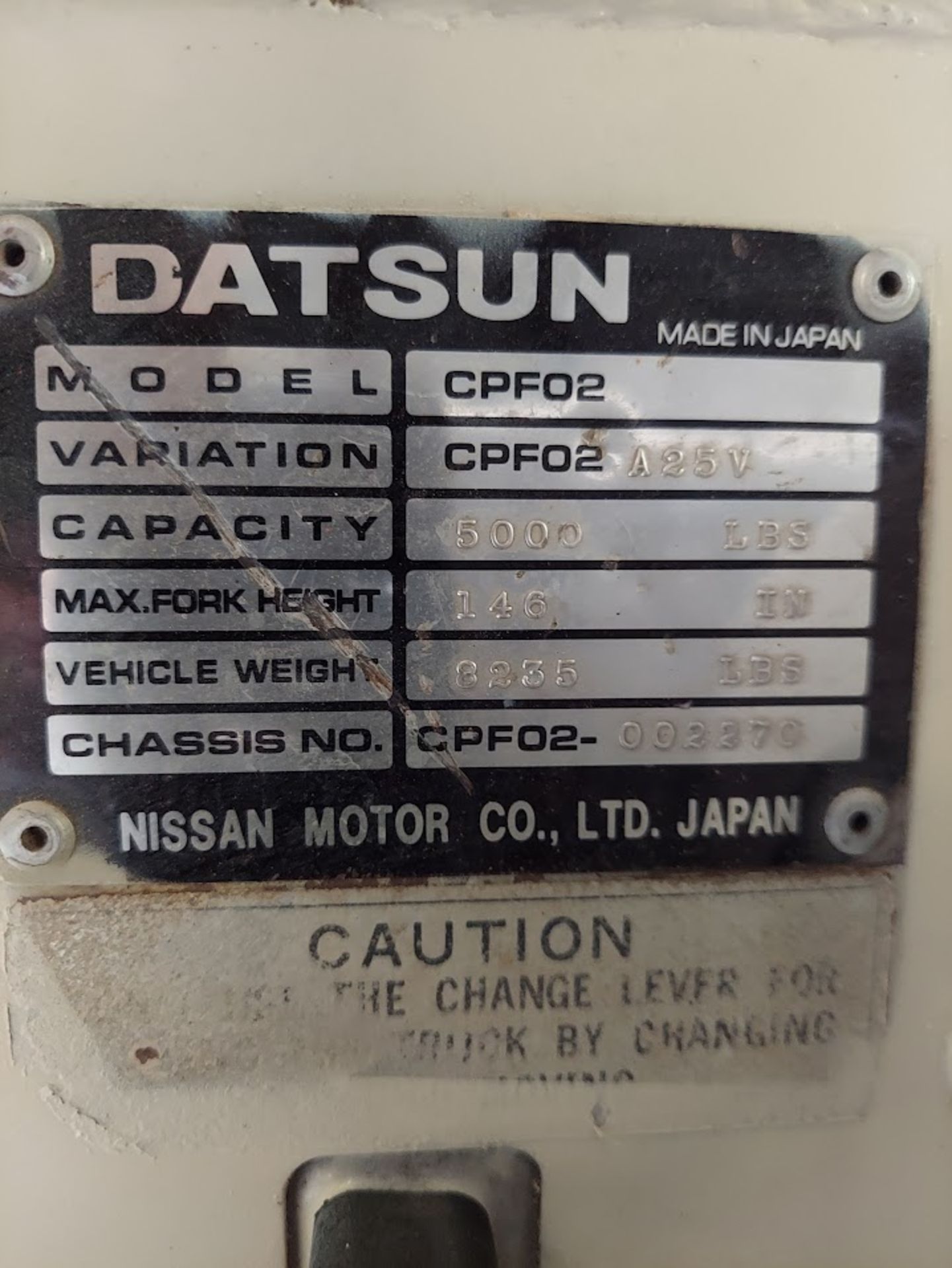 Datsun 5000 LBS Forklift, Model #CPF02, Drives Forward & Reverse, the mast raises & lowers. - Image 8 of 14