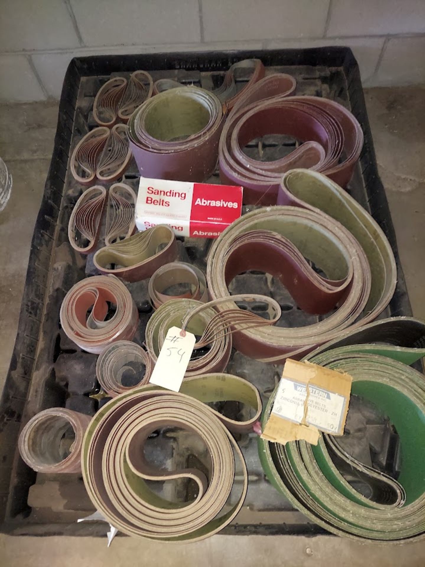 Pallet of Misc. Sanding Belts, 6" x 258" 50 Grit Zirconia Belts, 6" x 258" 100 Grit A/o Belts, 4"