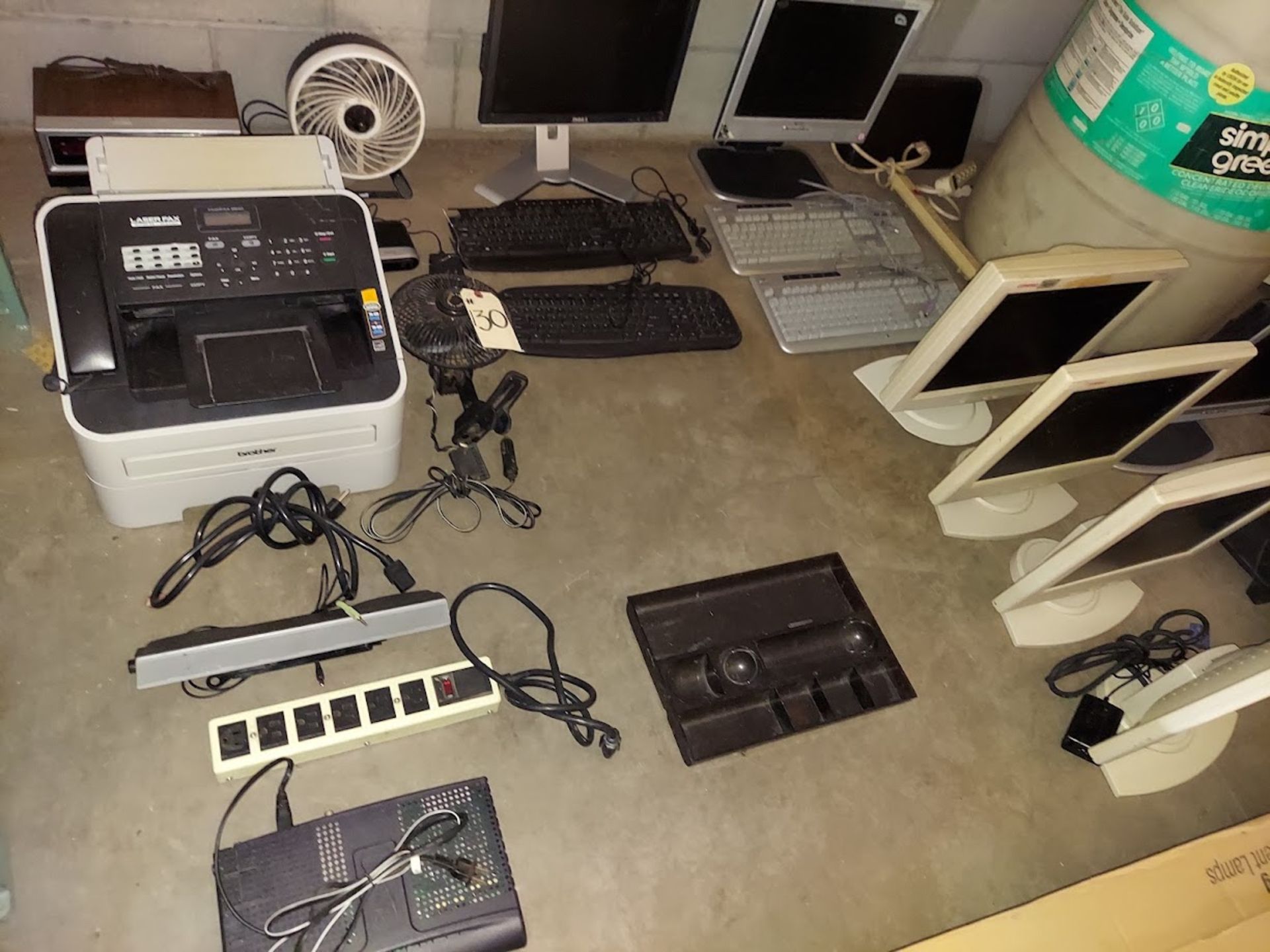 Lot of Office Equipment, Computer Monitors, Light Bulbs, Brother Laser Fax, Keyboards, Fan, Clock, - Image 3 of 3