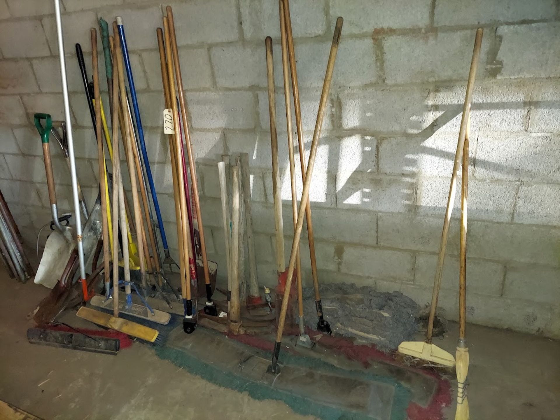 Lot of Gardening Tools, Shovels, Brooms, Pick Axes, & More