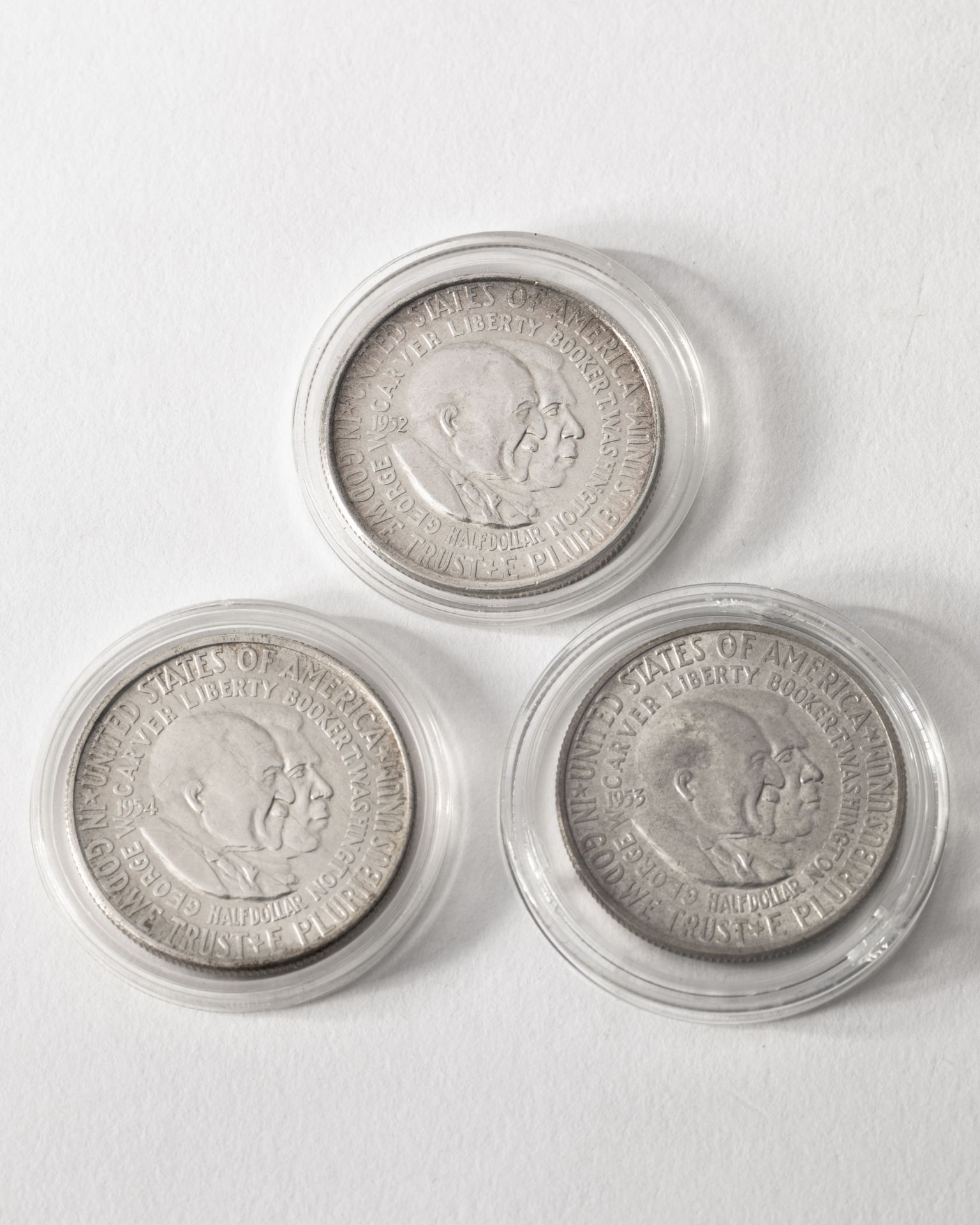 3x 1/2 Dollar USA. 1952, 1953 D, 1954 S. Americanism. Freedom and Oportunity For All.