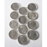 12x 1 Dollar USA. Peace Dollar. 1921-1935